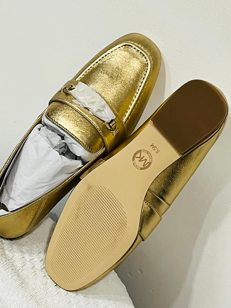 New Michael Kors Gold Loafers