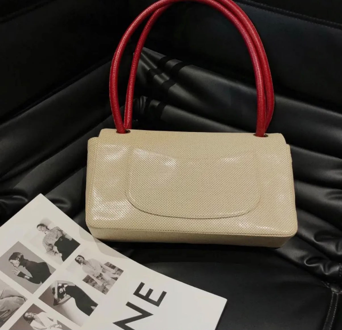 Chanel Beige Perforated Lambskin Leather Single Flap Bag
