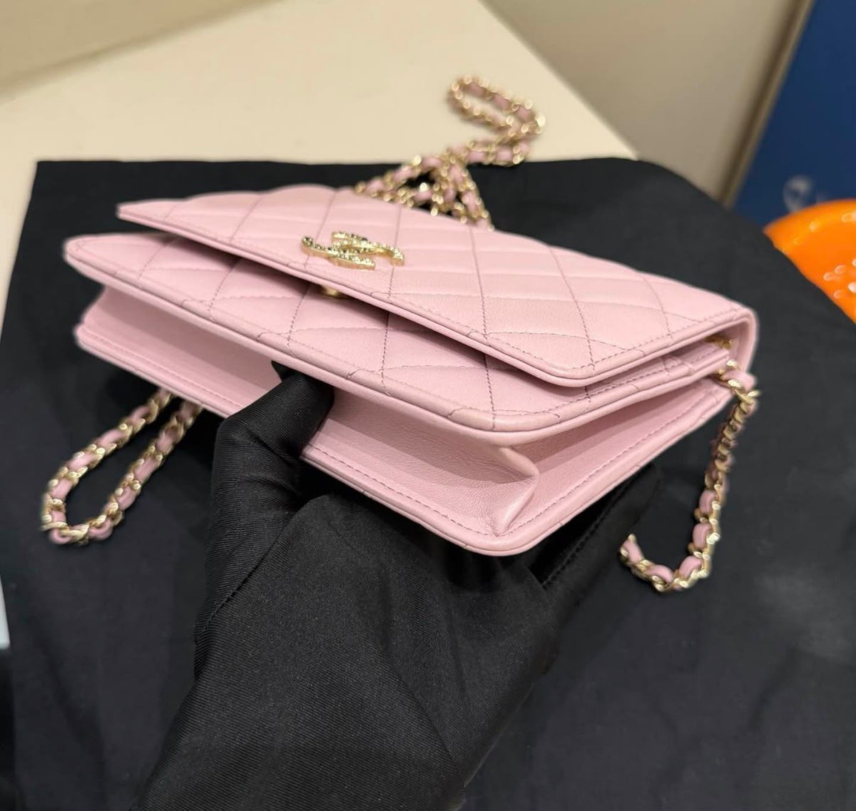 Chanel Classic Wallet on Chain (WOC) Light Pink Quilted Lambskin Gold Hardware