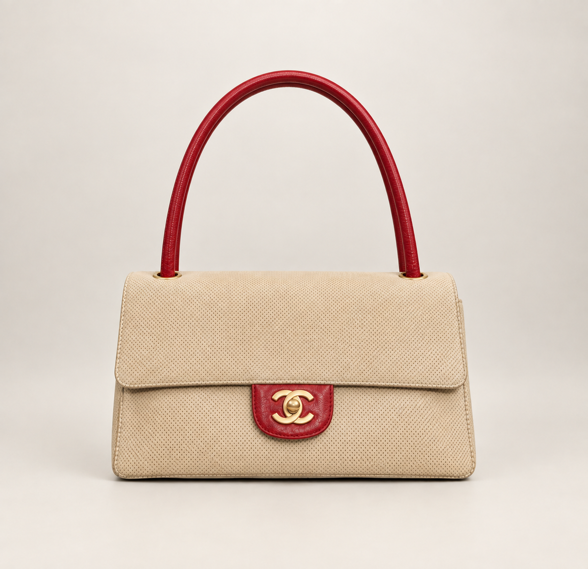 Chanel Beige Perforated Lambskin Leather Single Flap Bag