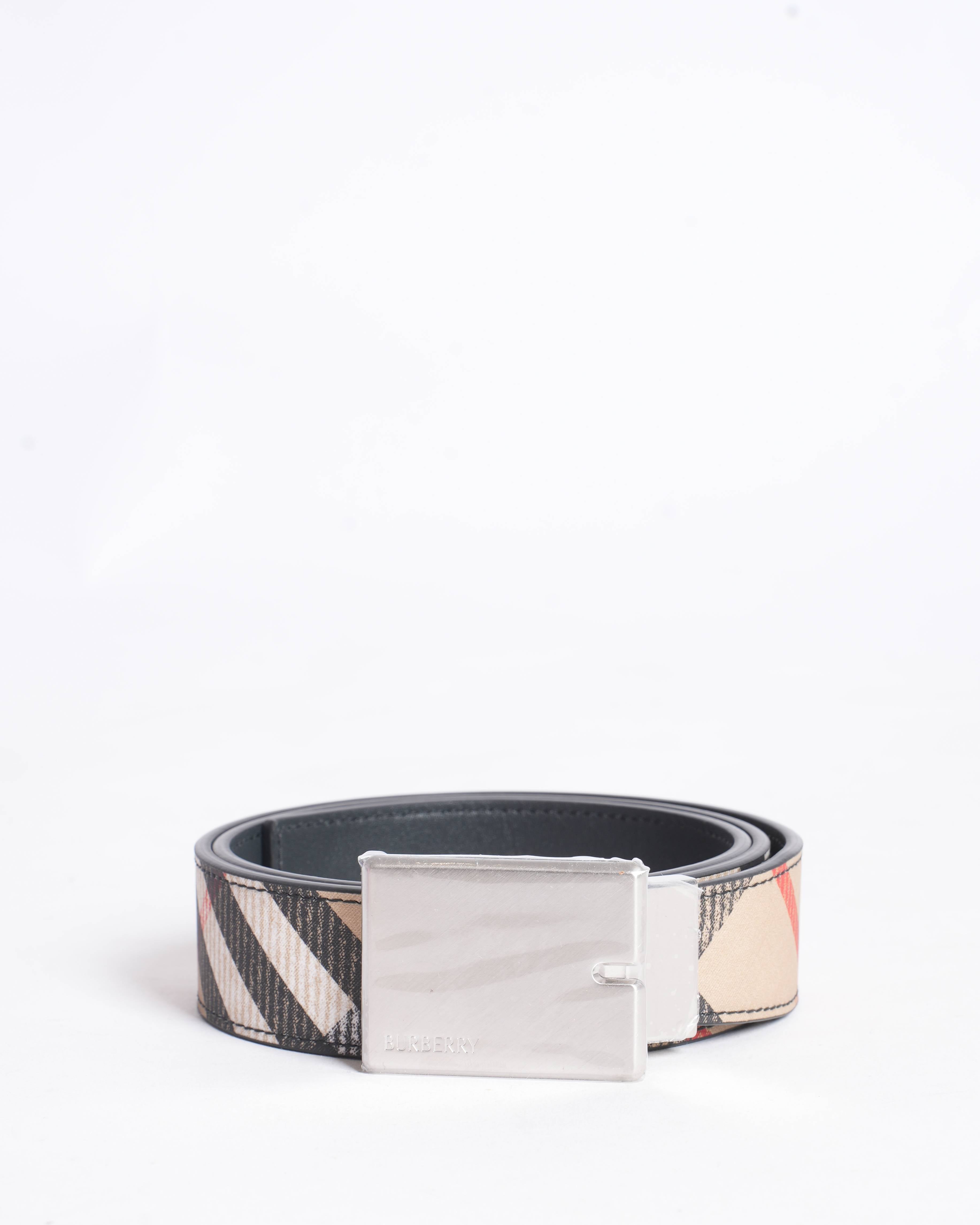 New Burberry Men's Checkered Buckle Belt