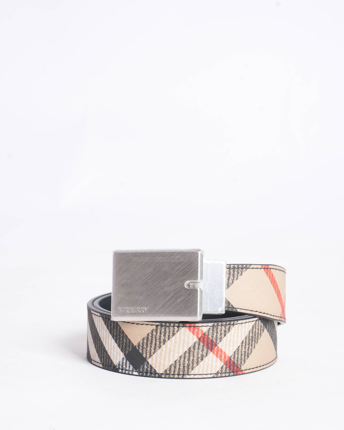 New Burberry Men's Checkered Buckle Belt