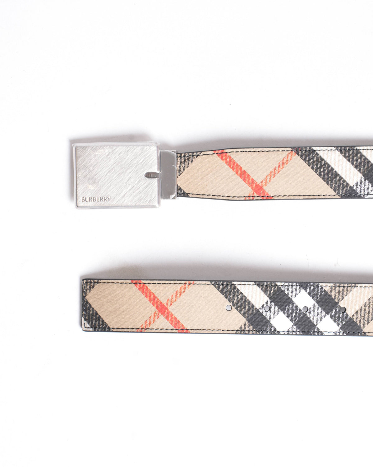 New Burberry Men's Checkered Buckle Belt