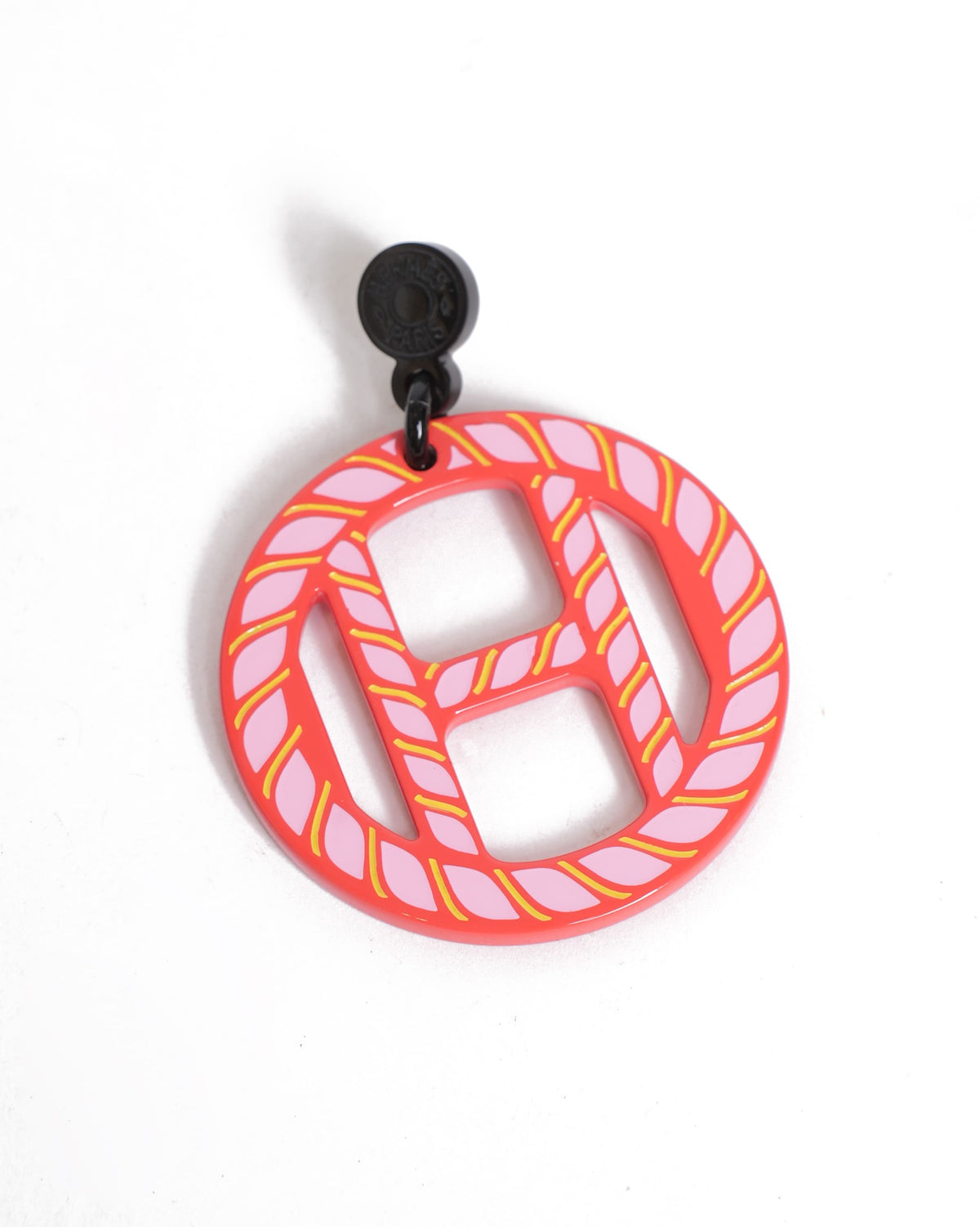 Hermès H Equipe Earrings in Red & Pink with Yellow Accent
