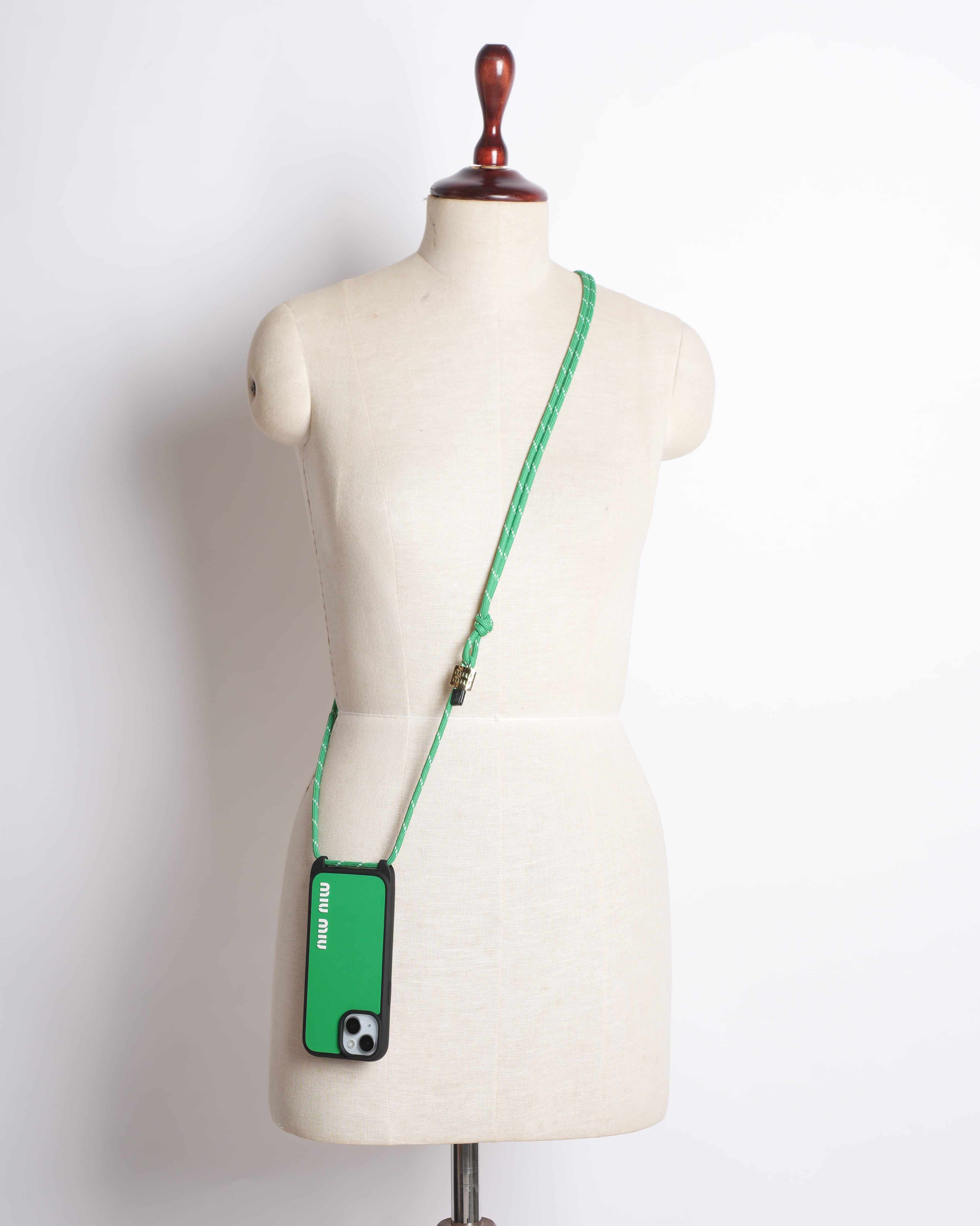 Miu Miu Rubber IPhone 15 Case Crossbody In Green In rubber