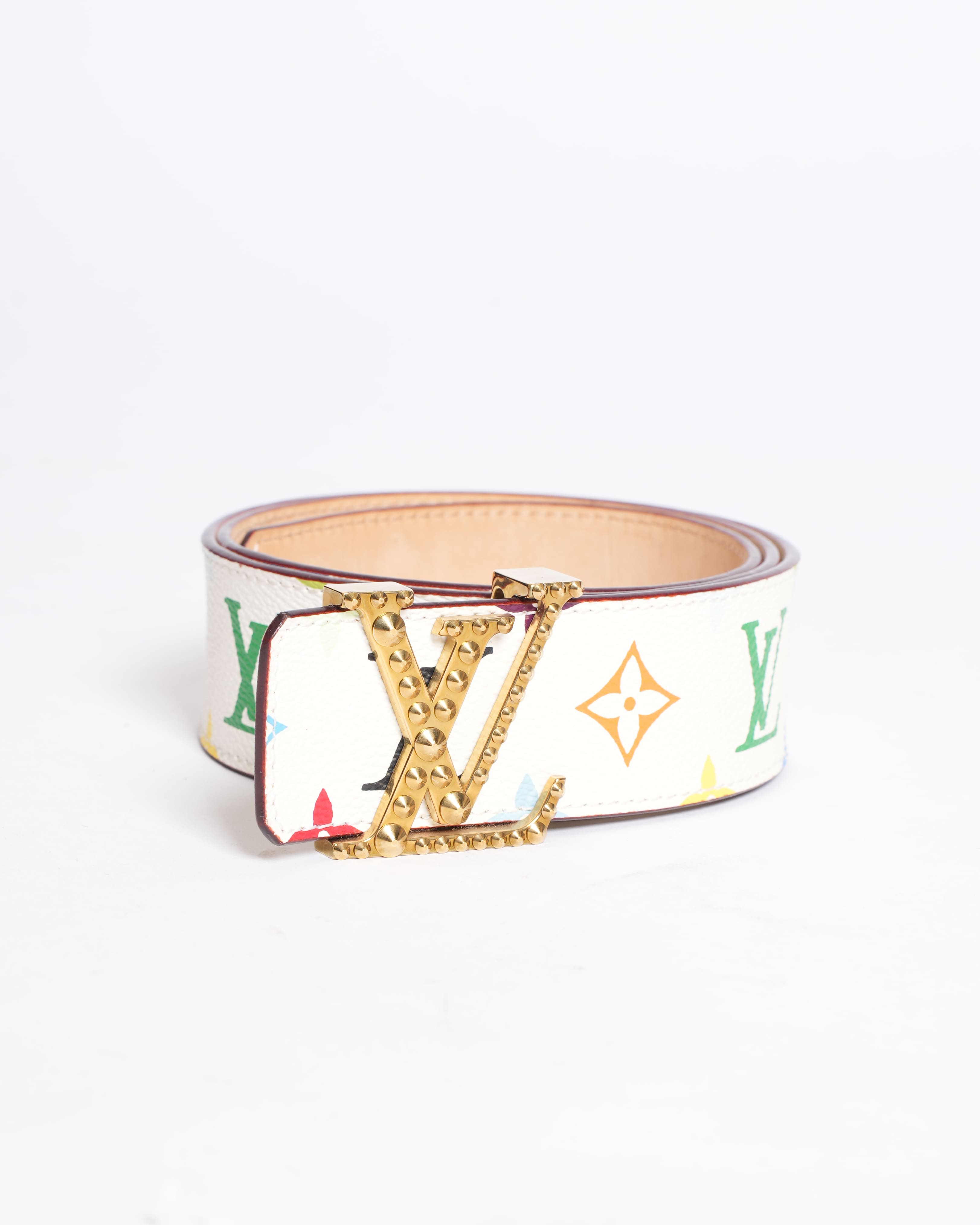 Louis Vuitton White Multicolor Monogram Canvas Studded Buckle Belt