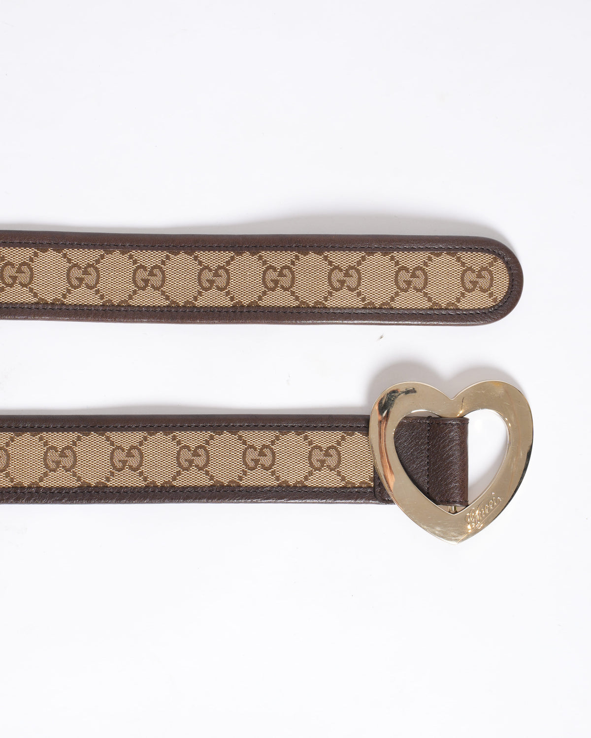Gucci Beige GG Canvas and Leather Heart Buckle Belt
