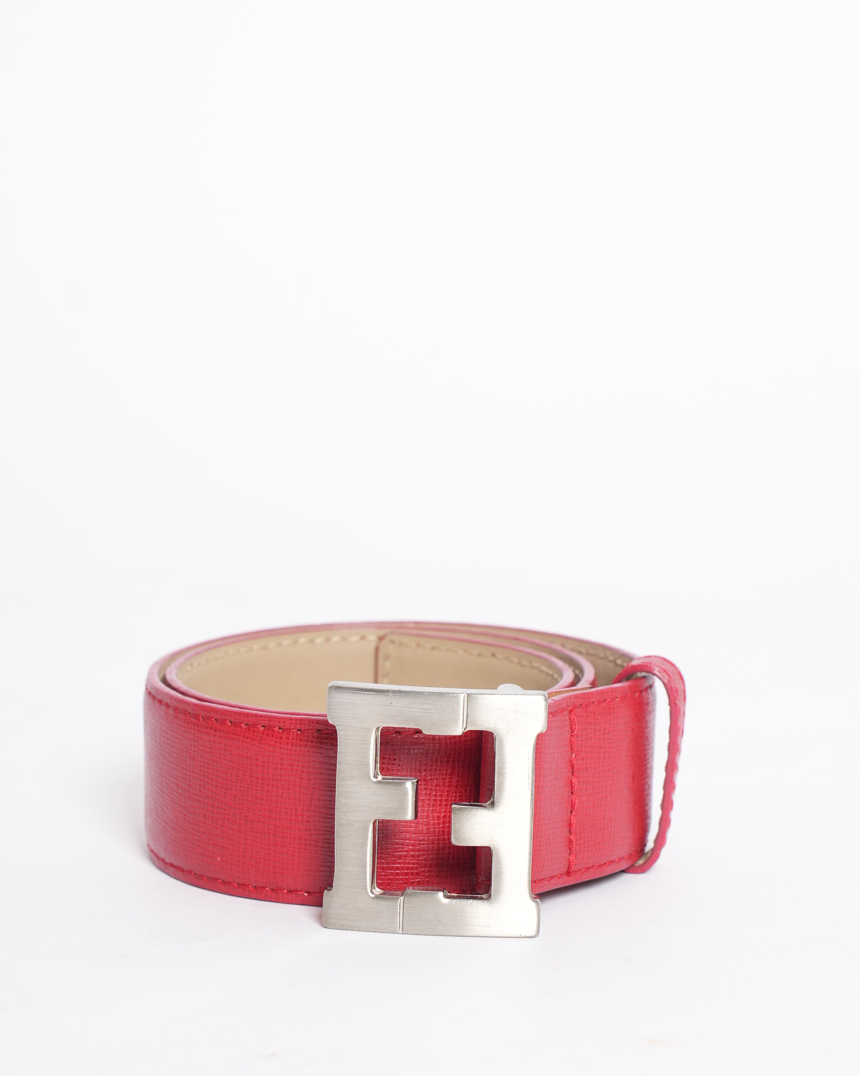 Fendi Kids Logo Silver Buckle Belt in Red