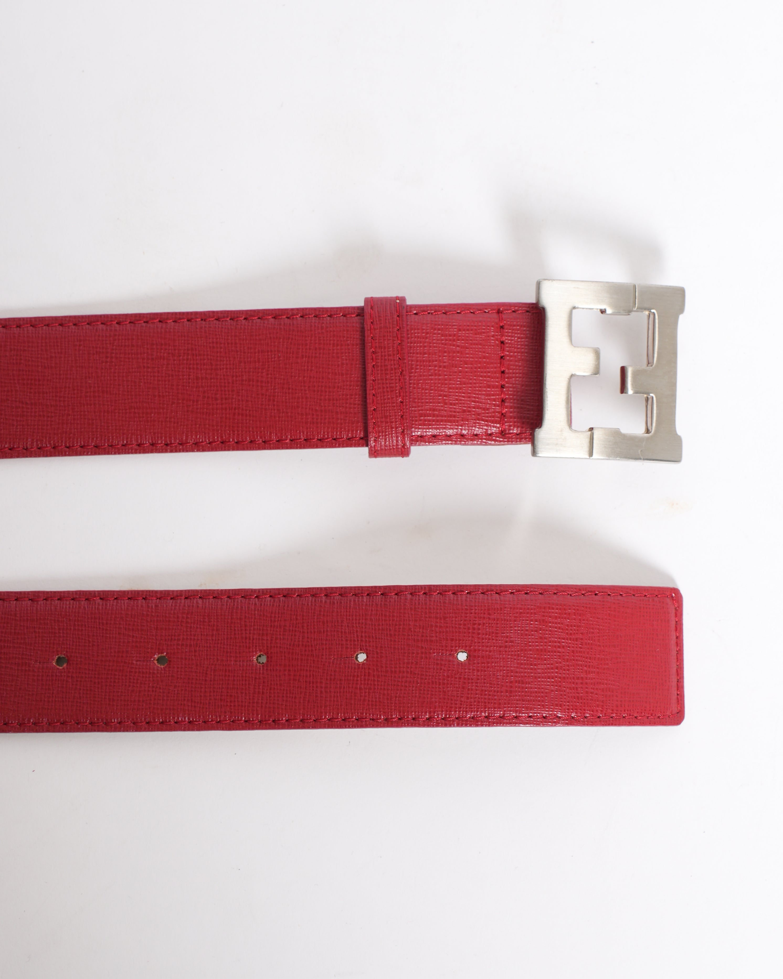 Fendi Kids Logo Silver Buckle Belt in Red