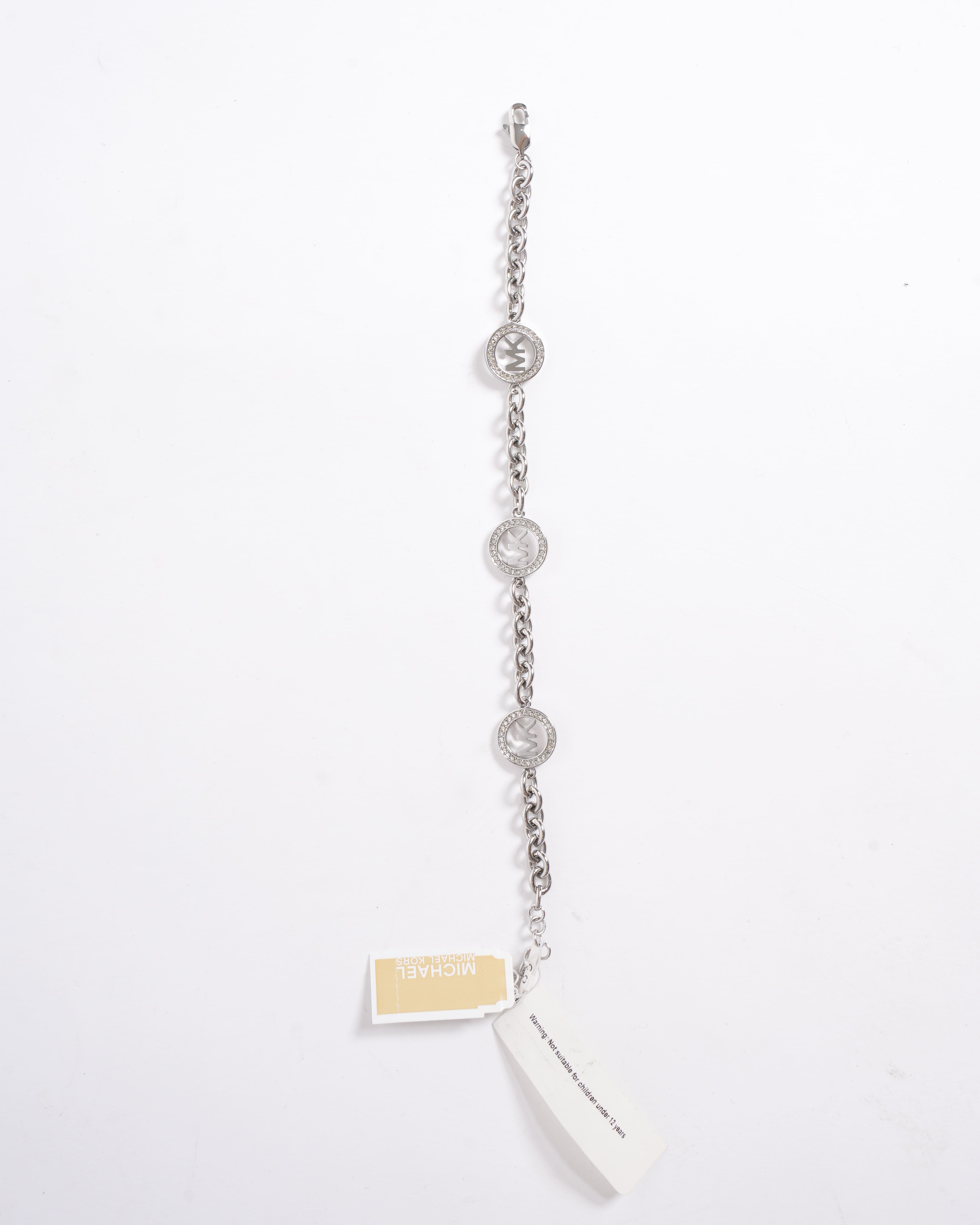 New Michael Kors Silver-Tone Crystal Station Chain Bracelet