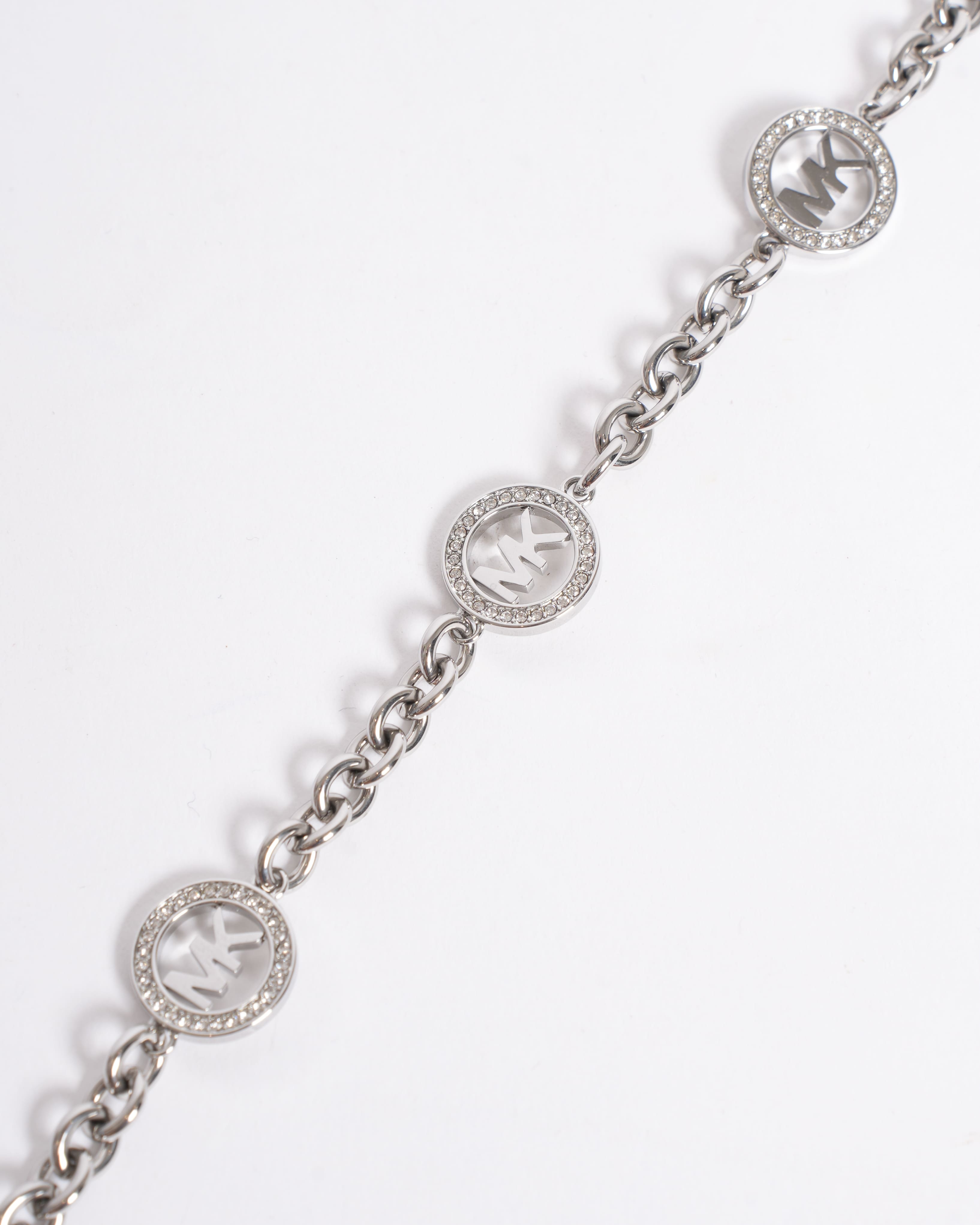 New Michael Kors Silver-Tone Crystal Station Chain Bracelet
