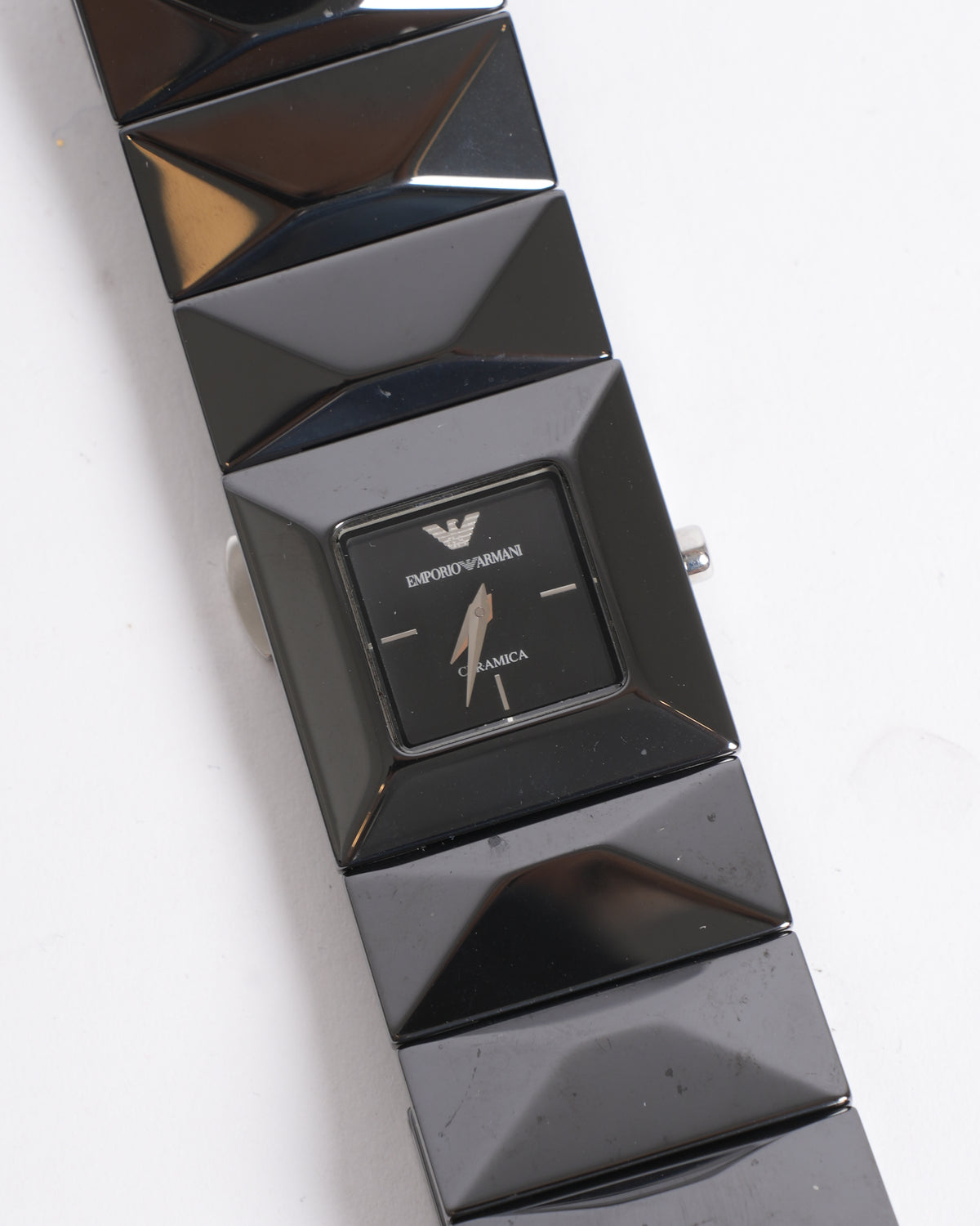 Emporio Armani All-Black Pyramid Ceramic Bracelet Watch