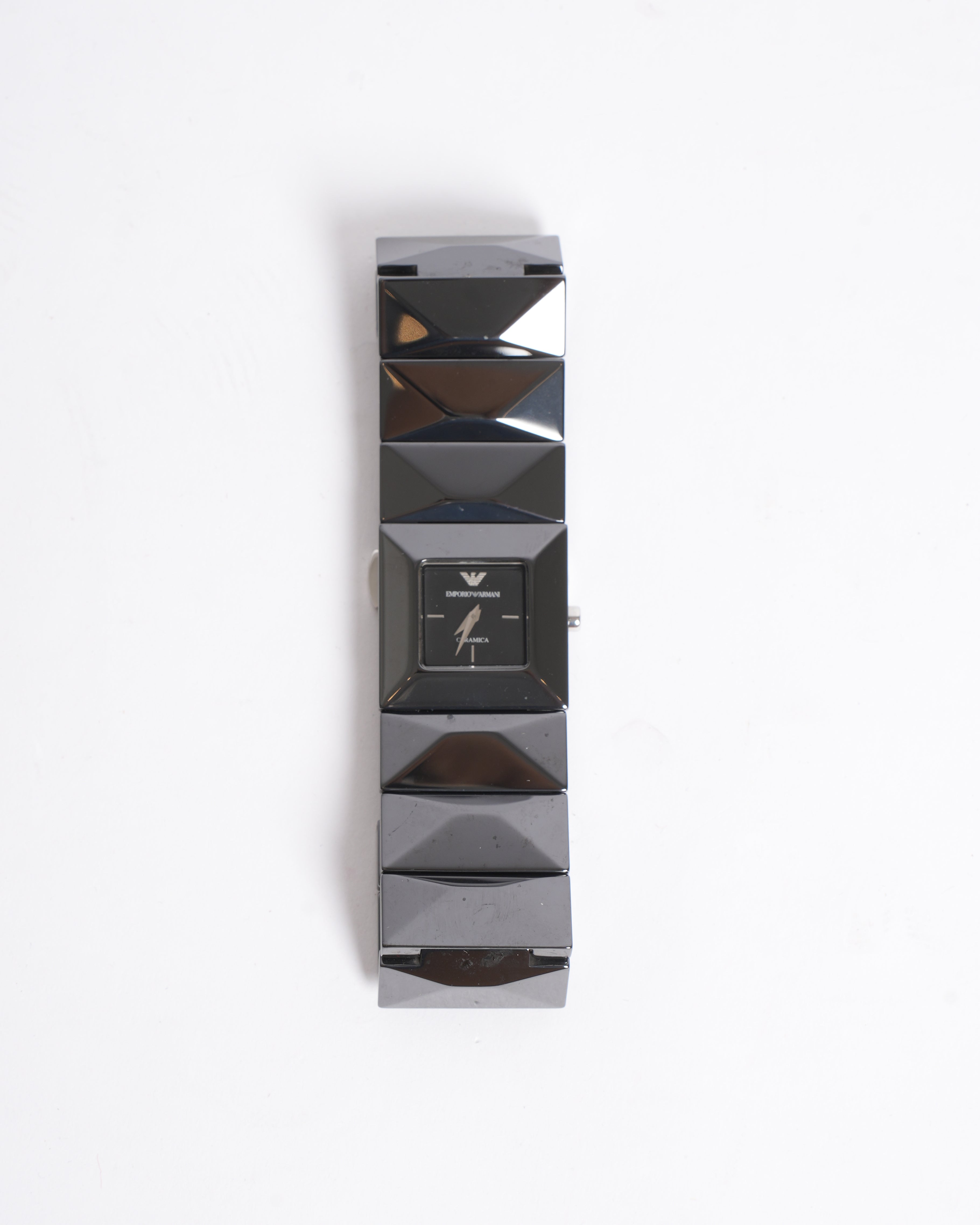 Emporio Armani All-Black Pyramid Ceramic Bracelet Watch