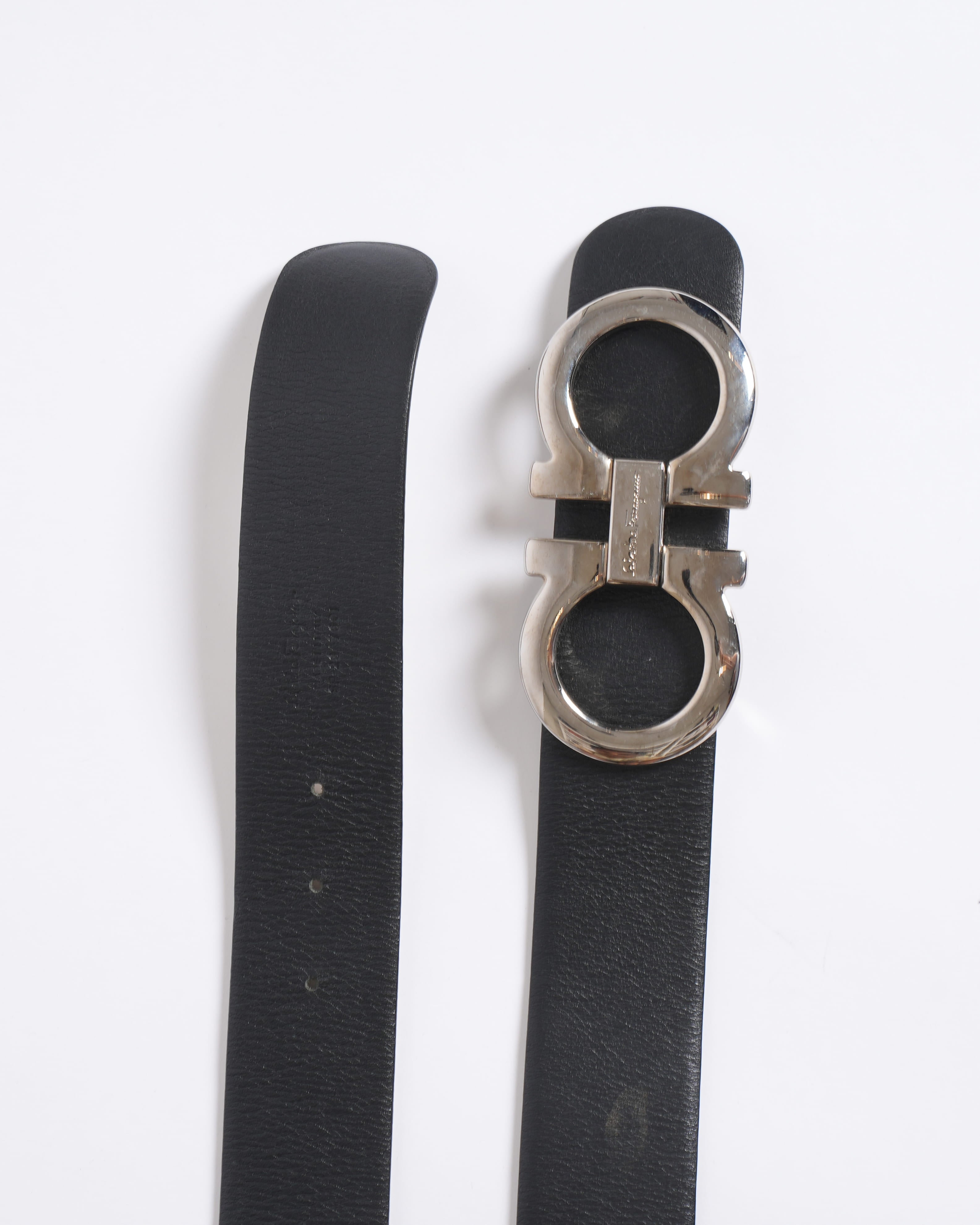 Salvatore Ferragamo Leather Belt with Double Gancio Buckle