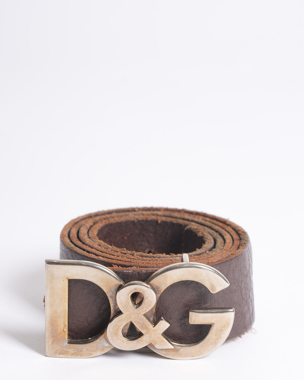 Dolce & Gabbana Brown Leather Belt with Oversized D&G Logo Buckle