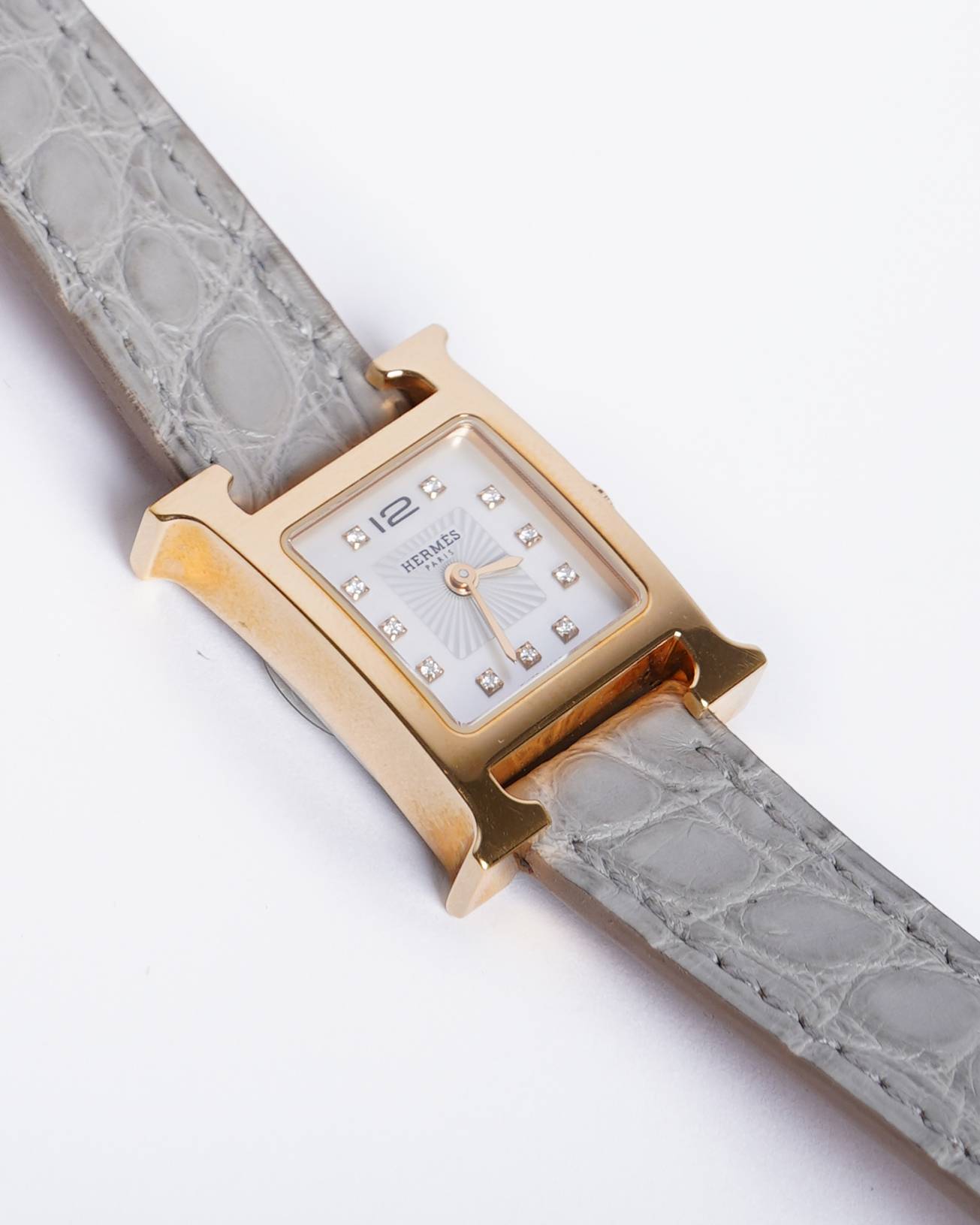 New Hermes Heure H XS Watch In Chantilly Alligator Leather