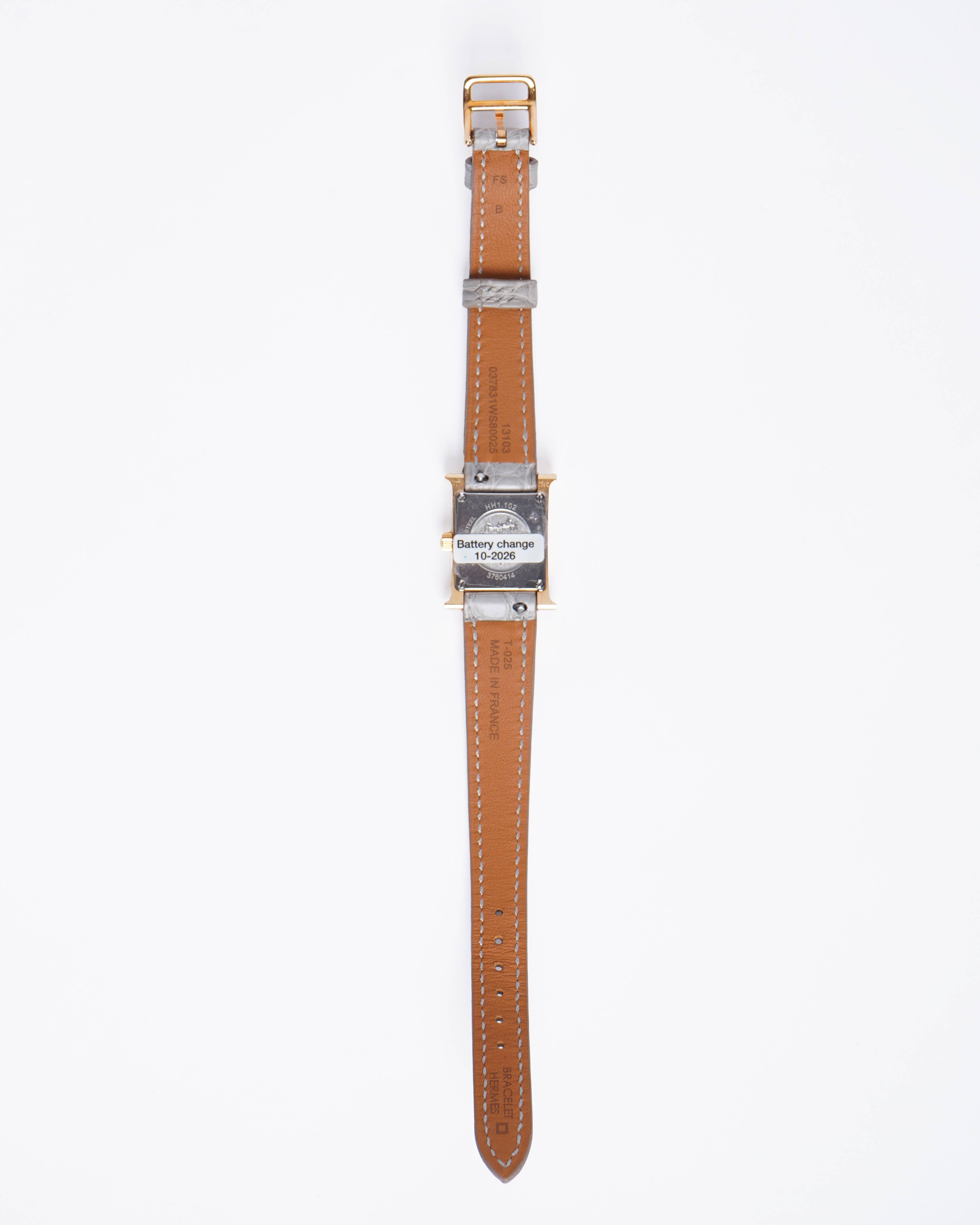 New Hermes Heure H XS Watch In Chantilly Alligator Leather
