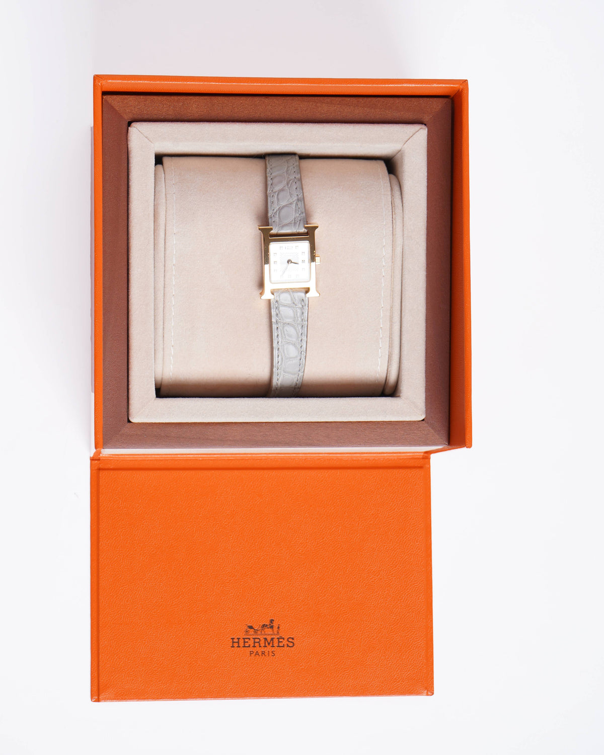 New Hermes Heure H XS Watch In Chantilly Alligator Leather