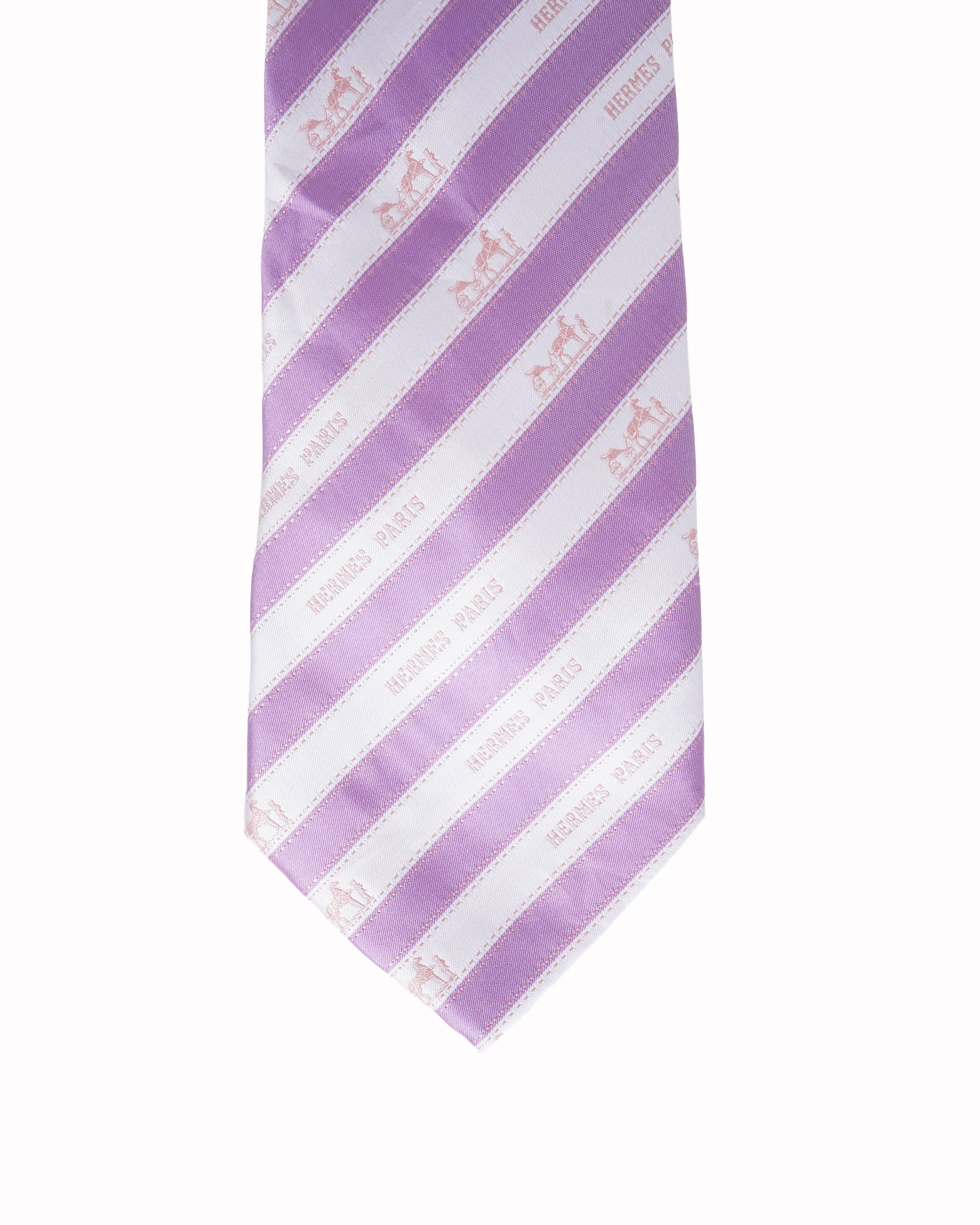 Hermès purple and white striped tie