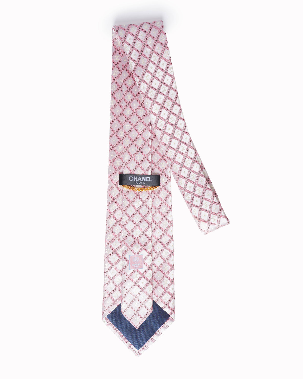 Chanel coral pink crisscross silk tie