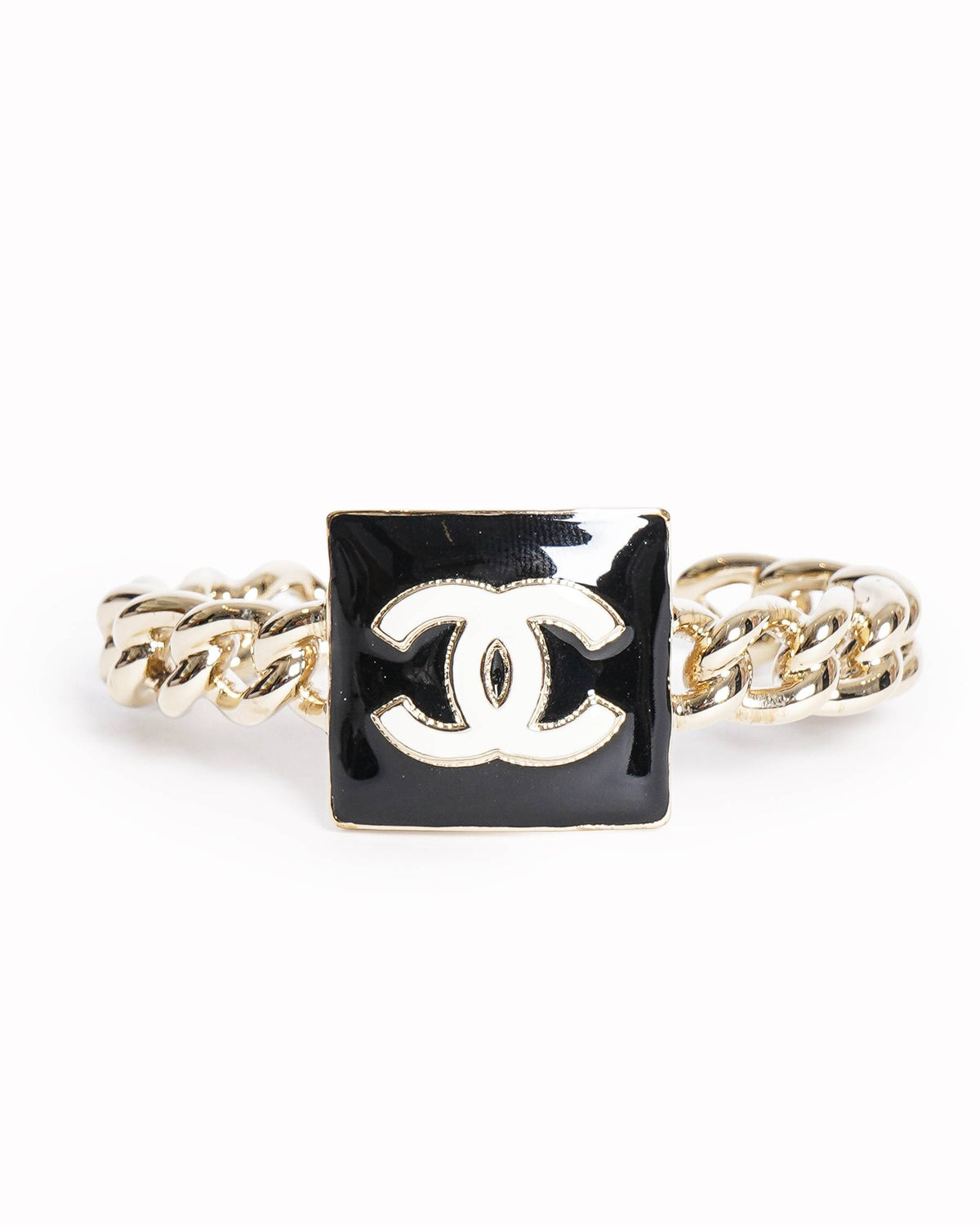 Chanel cc black enamel chain bangle cuff