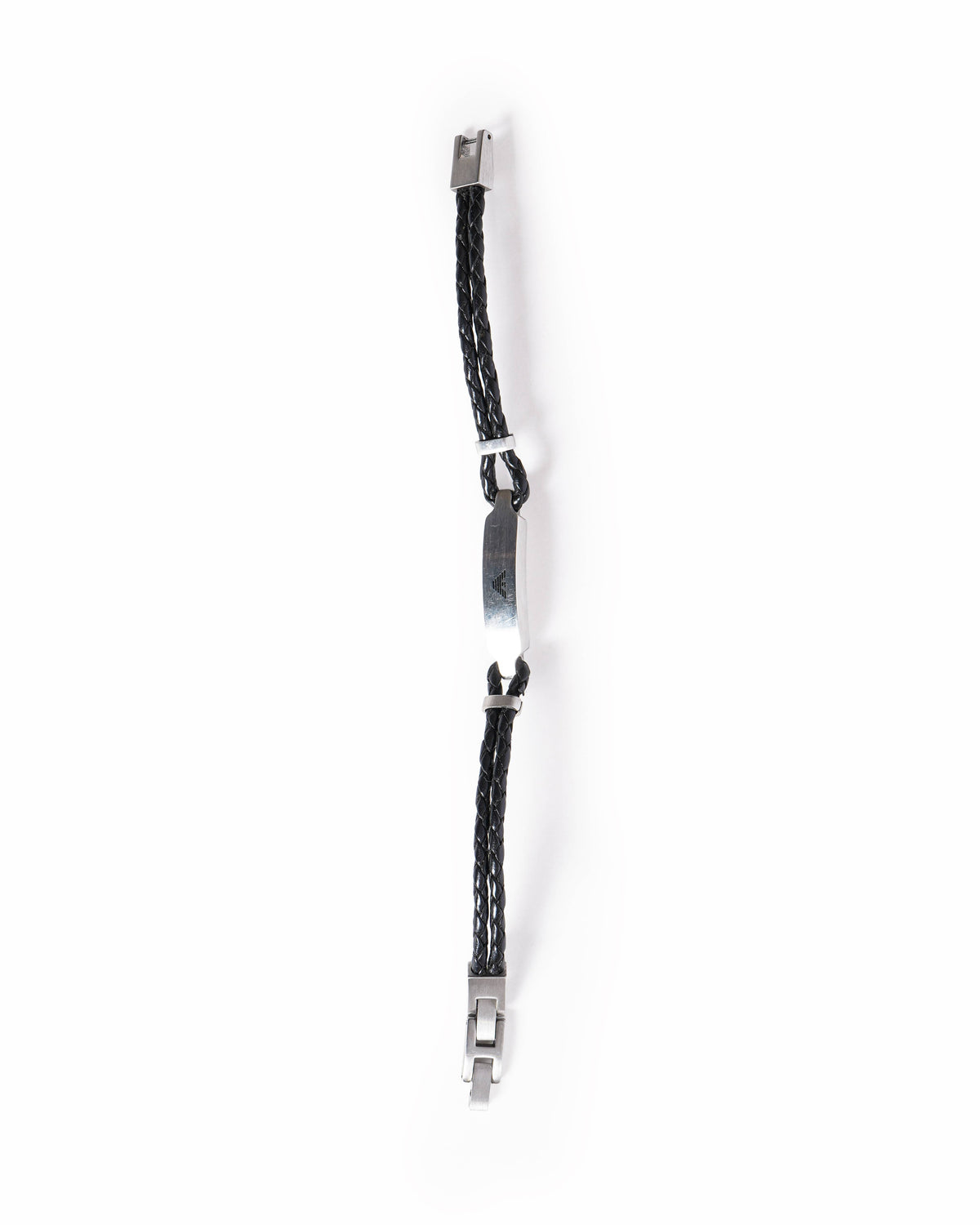 Emporio Armani Men's Black Braided Leather & Steel ID Bracelet