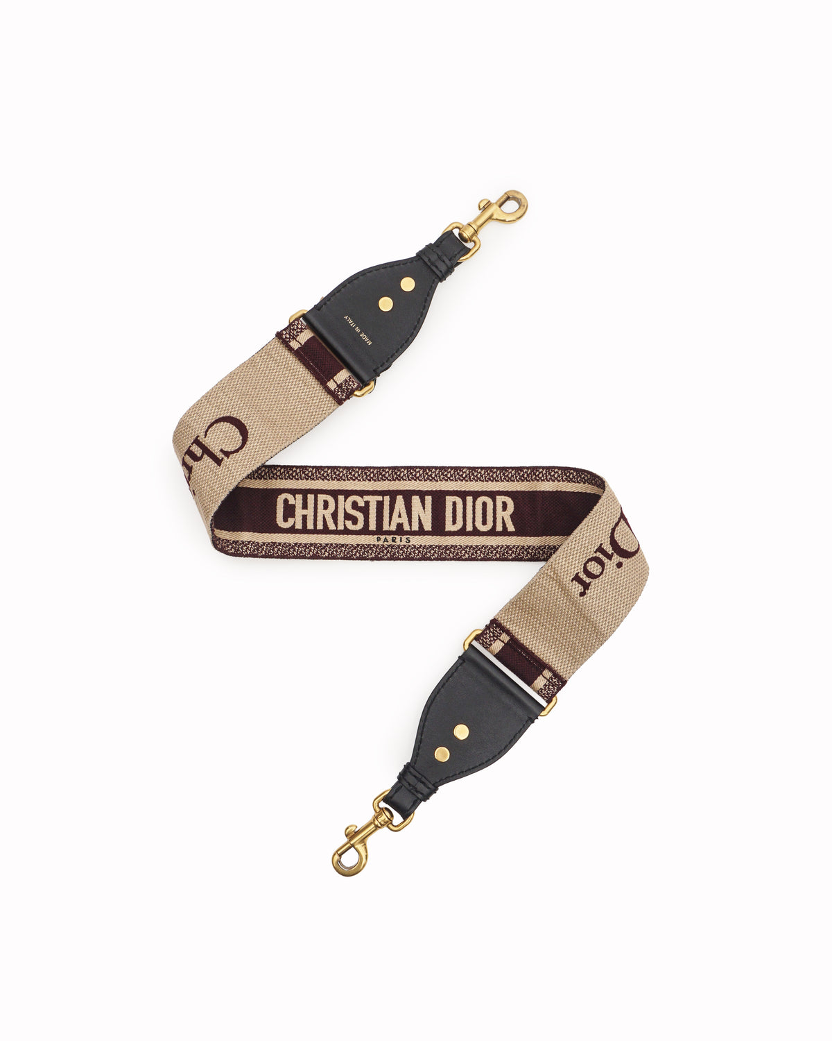 Christian Dior Burgundy & Cream Embroidered Canvas Shoulder Strap