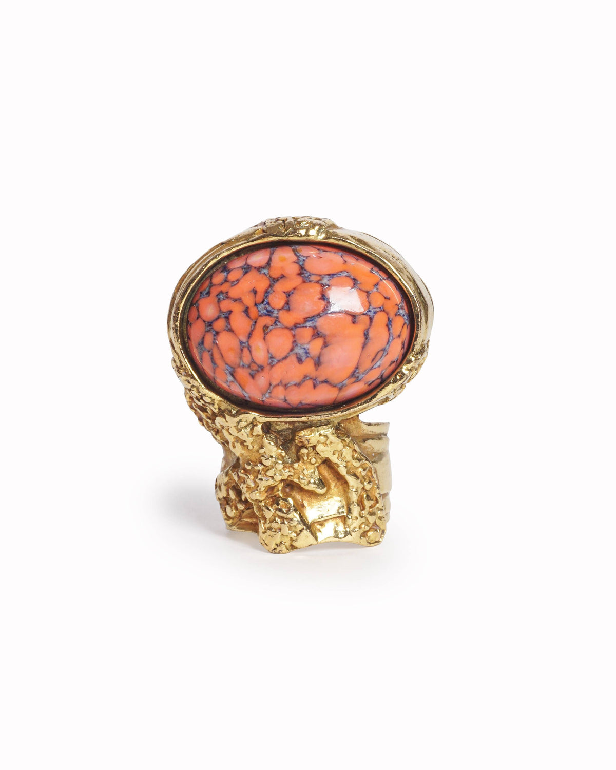 Yves Saint Laurent Gold Arty Ring Orange Crackle Cabochon