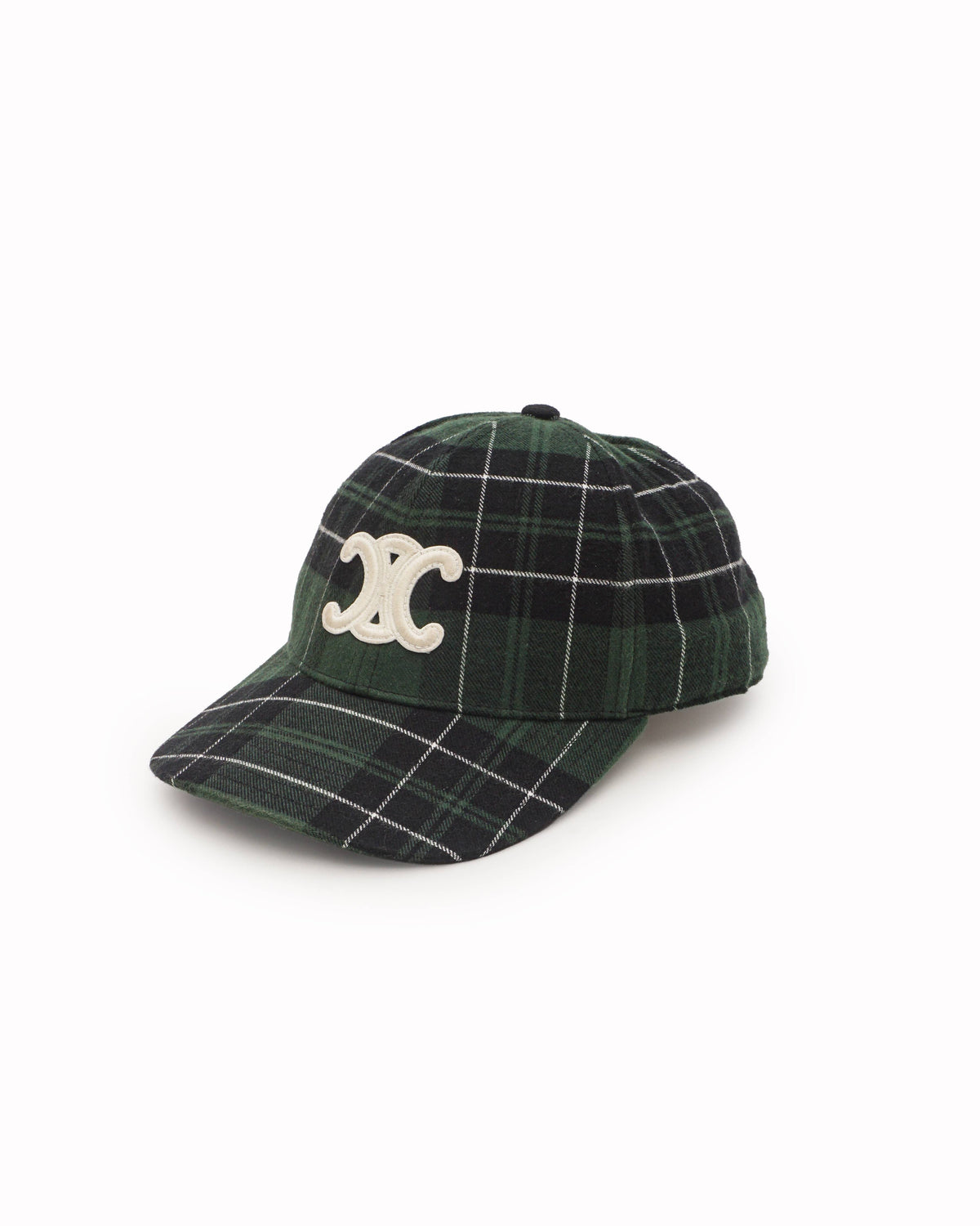 Celine Triomphe Baseball Cap Green Black Checked Flannel