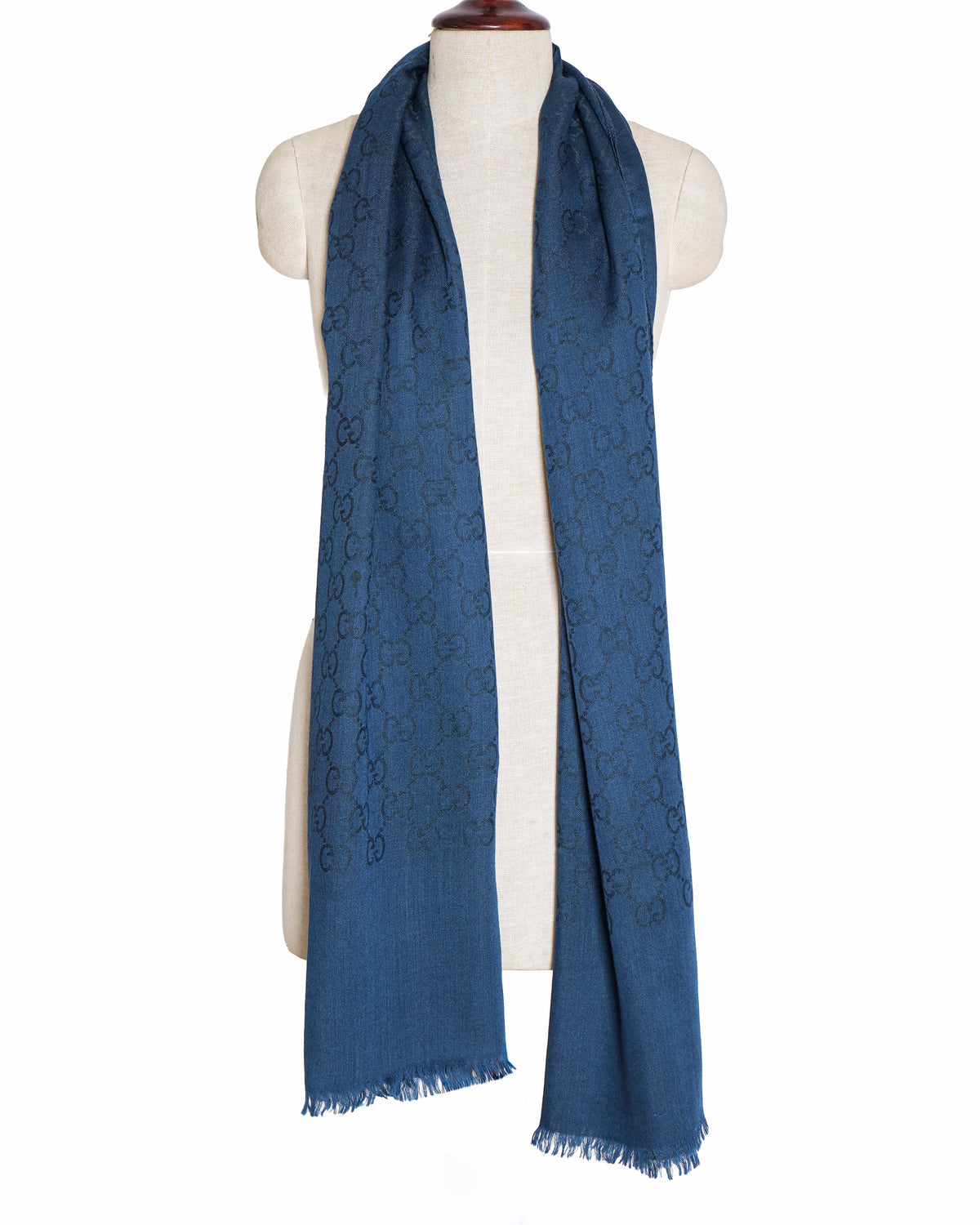 Gucci GG Monogram Wool Scarf in Teal Blue