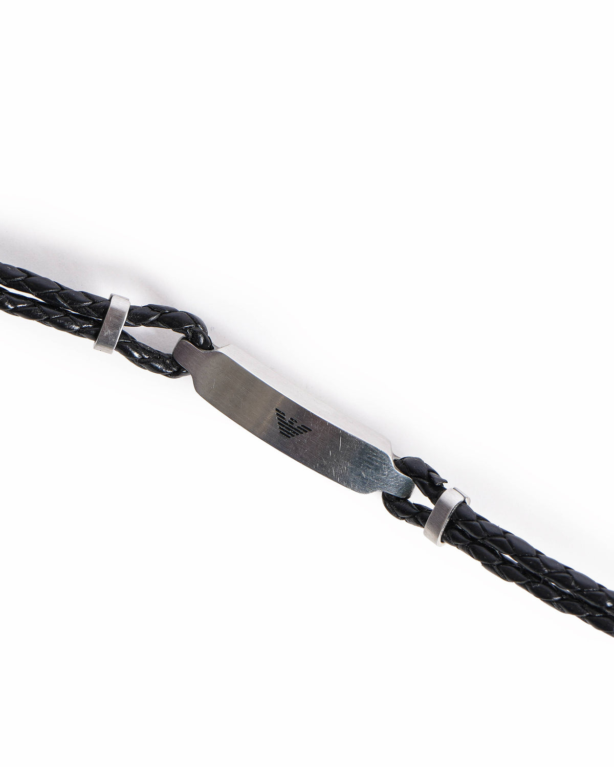 Emporio Armani Men's Black Braided Leather & Steel ID Bracelet