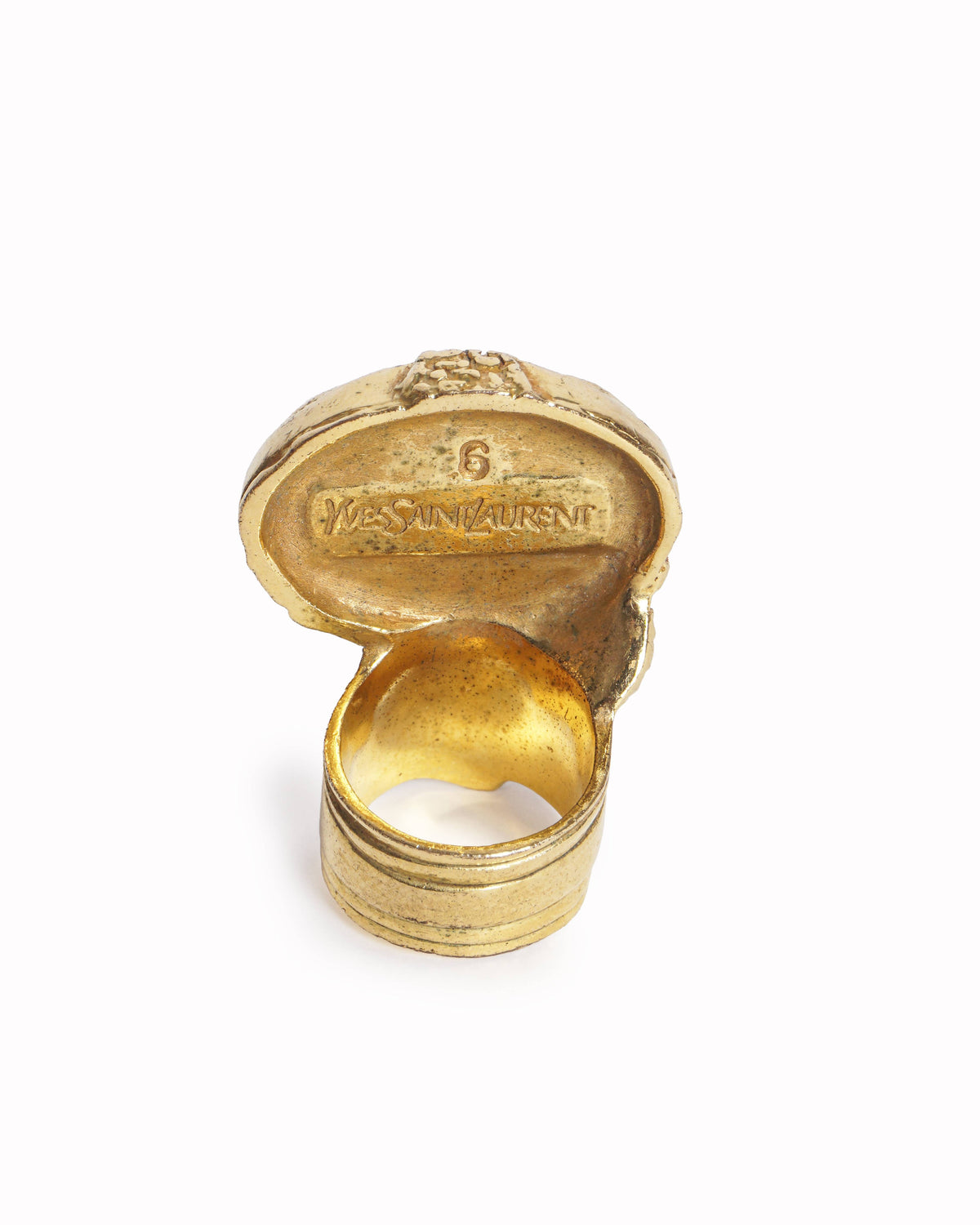 Yves Saint Laurent Gold Arty Ring Orange Crackle Cabochon