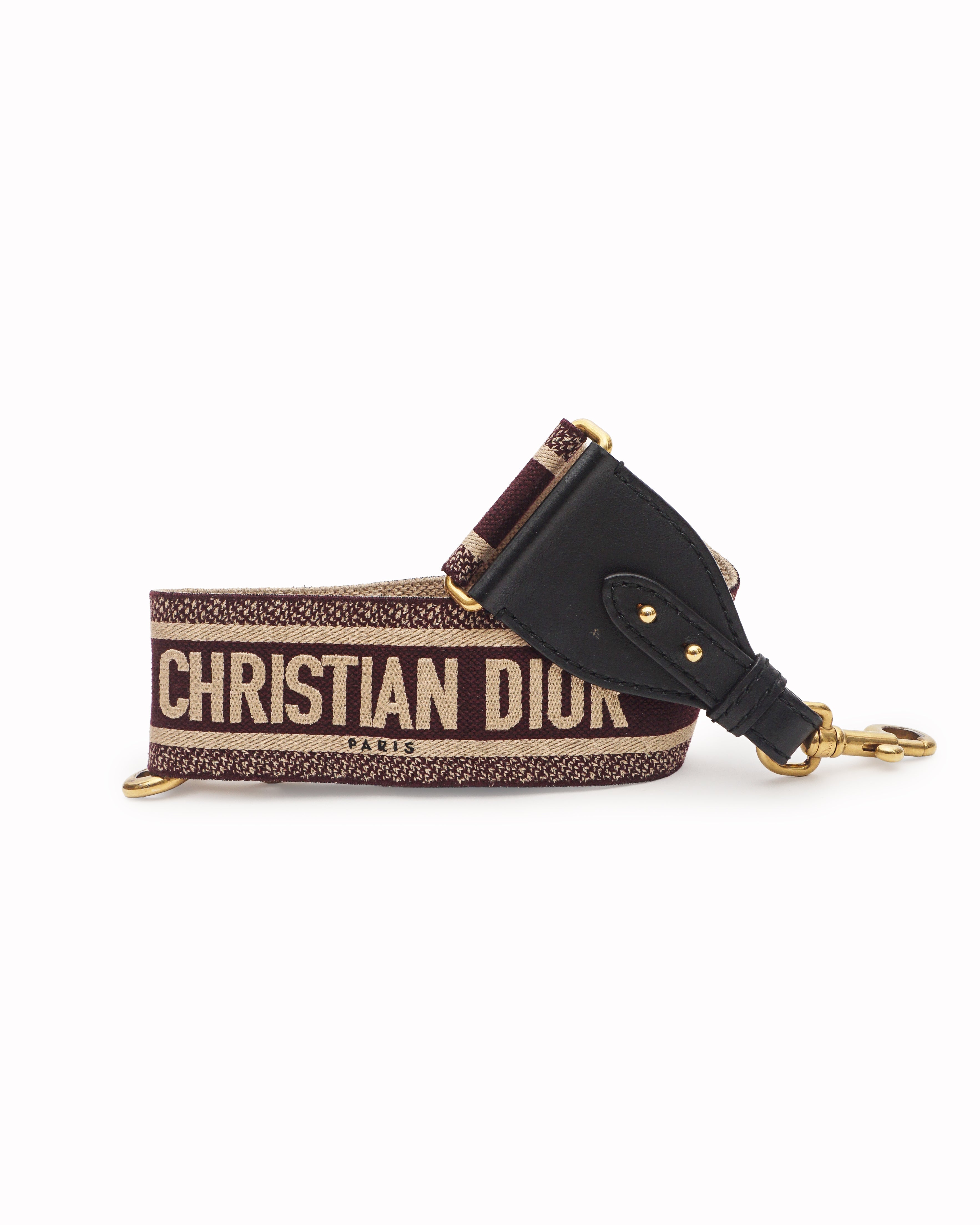 Christian Dior Burgundy & Cream Embroidered Canvas Shoulder Strap