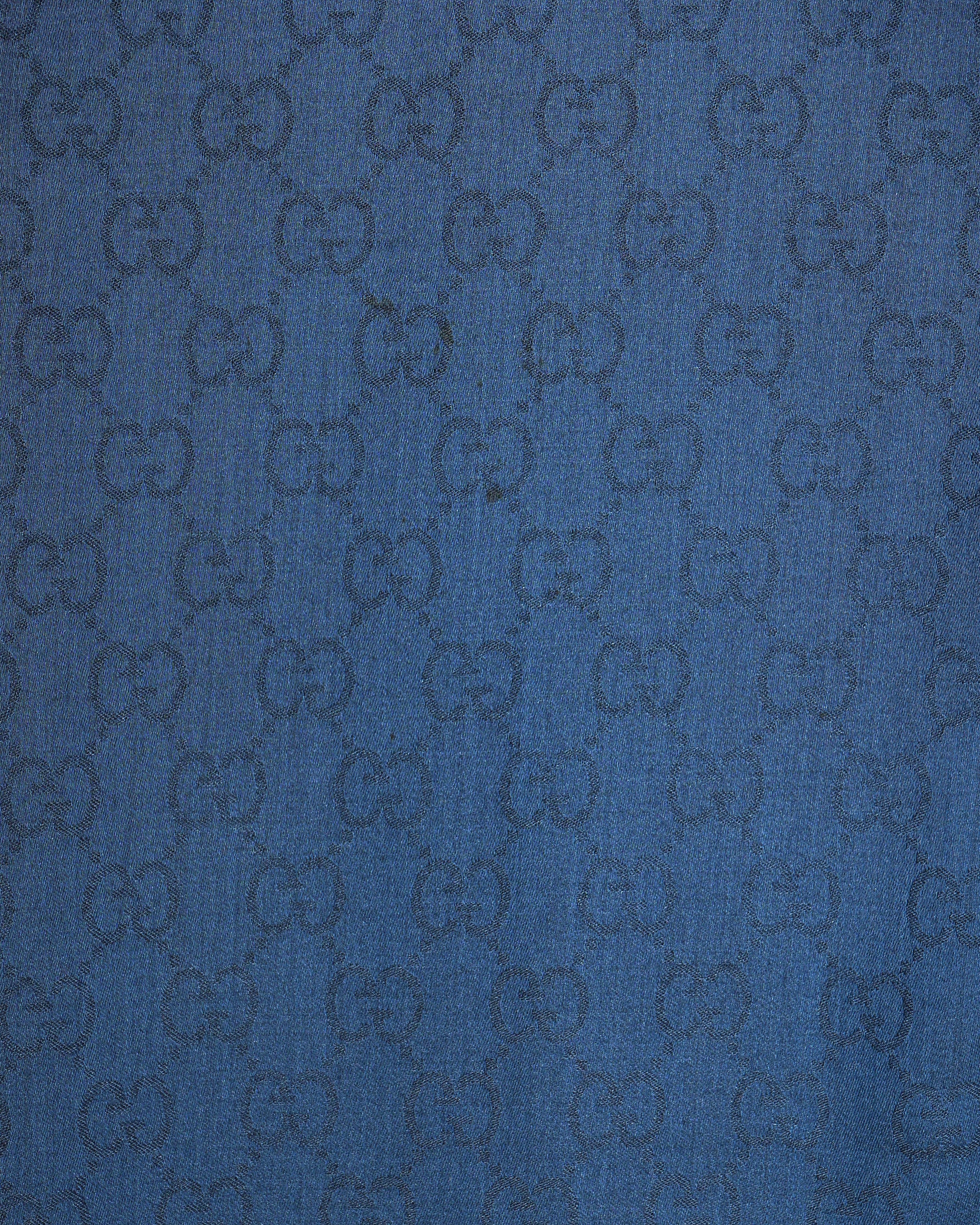 Gucci GG Monogram Wool Scarf in Teal Blue