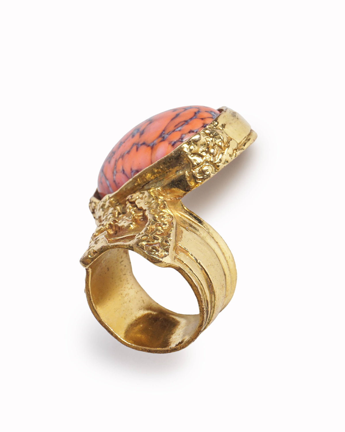 Yves Saint Laurent Gold Arty Ring Orange Crackle Cabochon