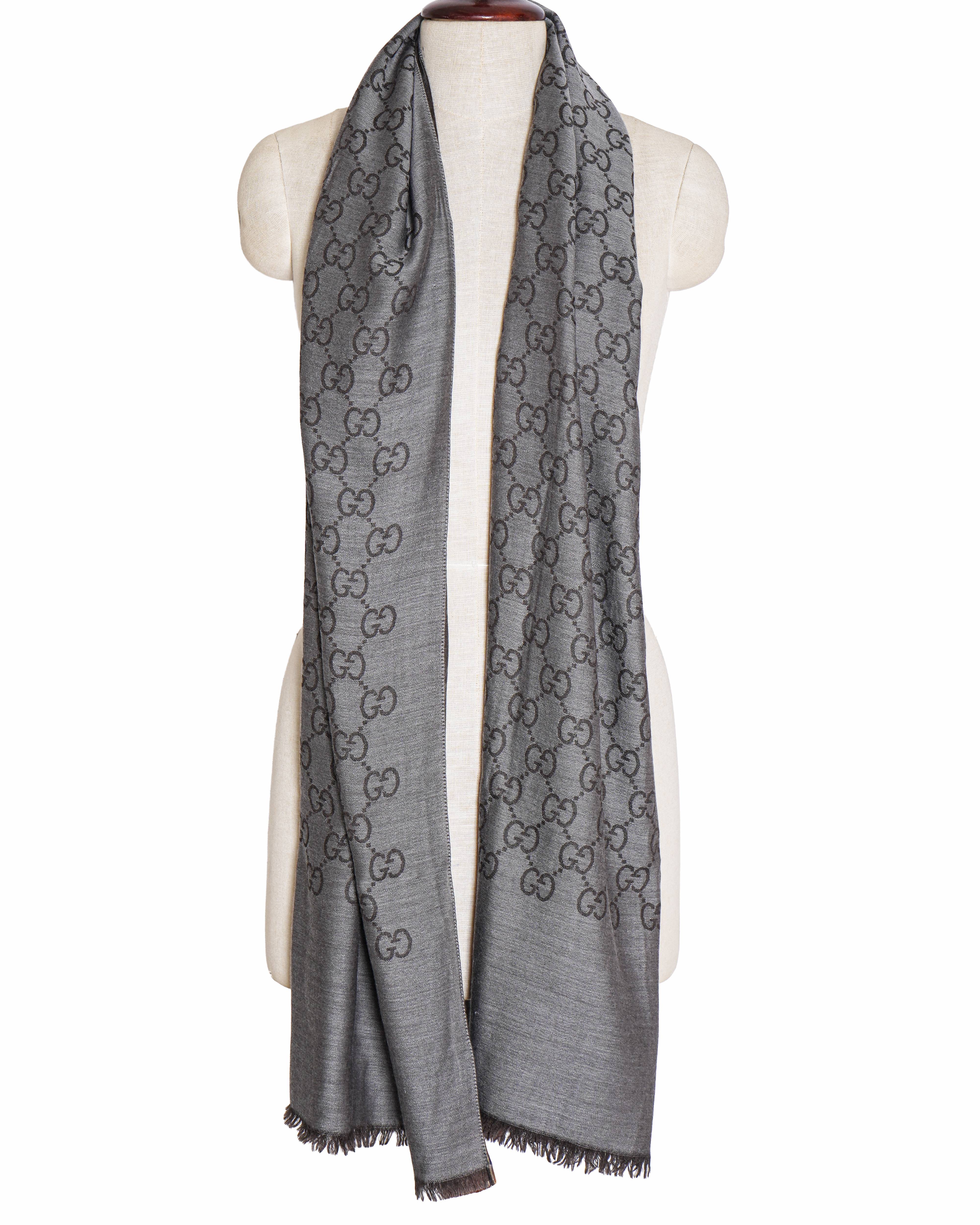 Gucci GG Monogram Wool Scarf in Grey