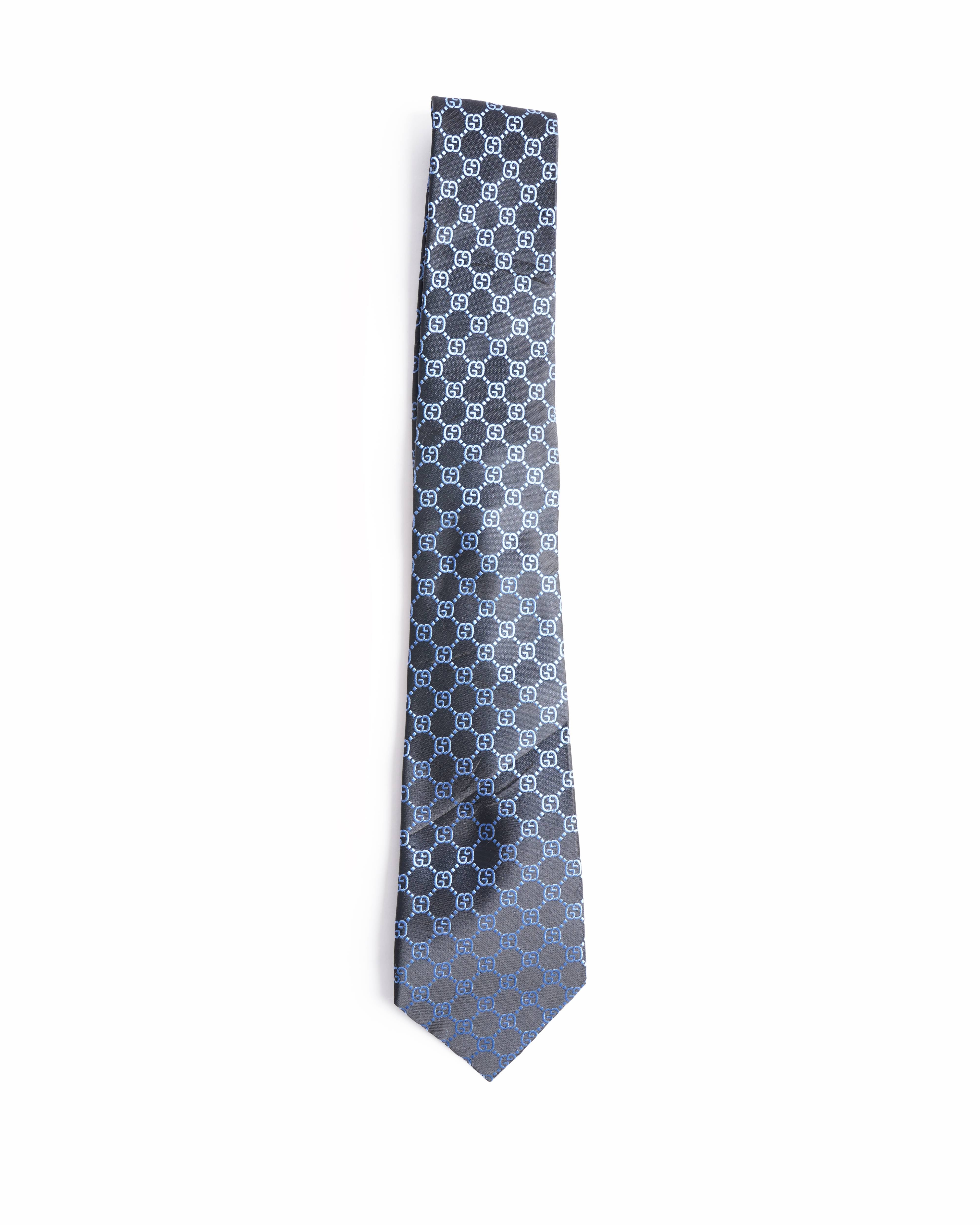 Gucci Black & Blue GG Supreme Monogram Silk Tie