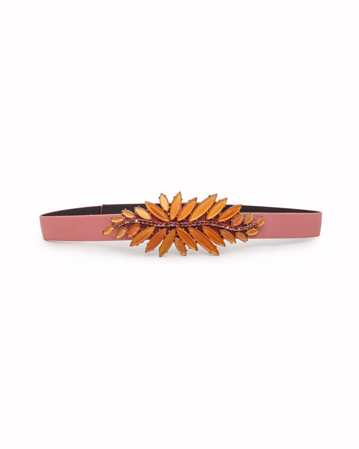 Oscar de la Renta Amber Crystal Leaf Leather Waist Belt