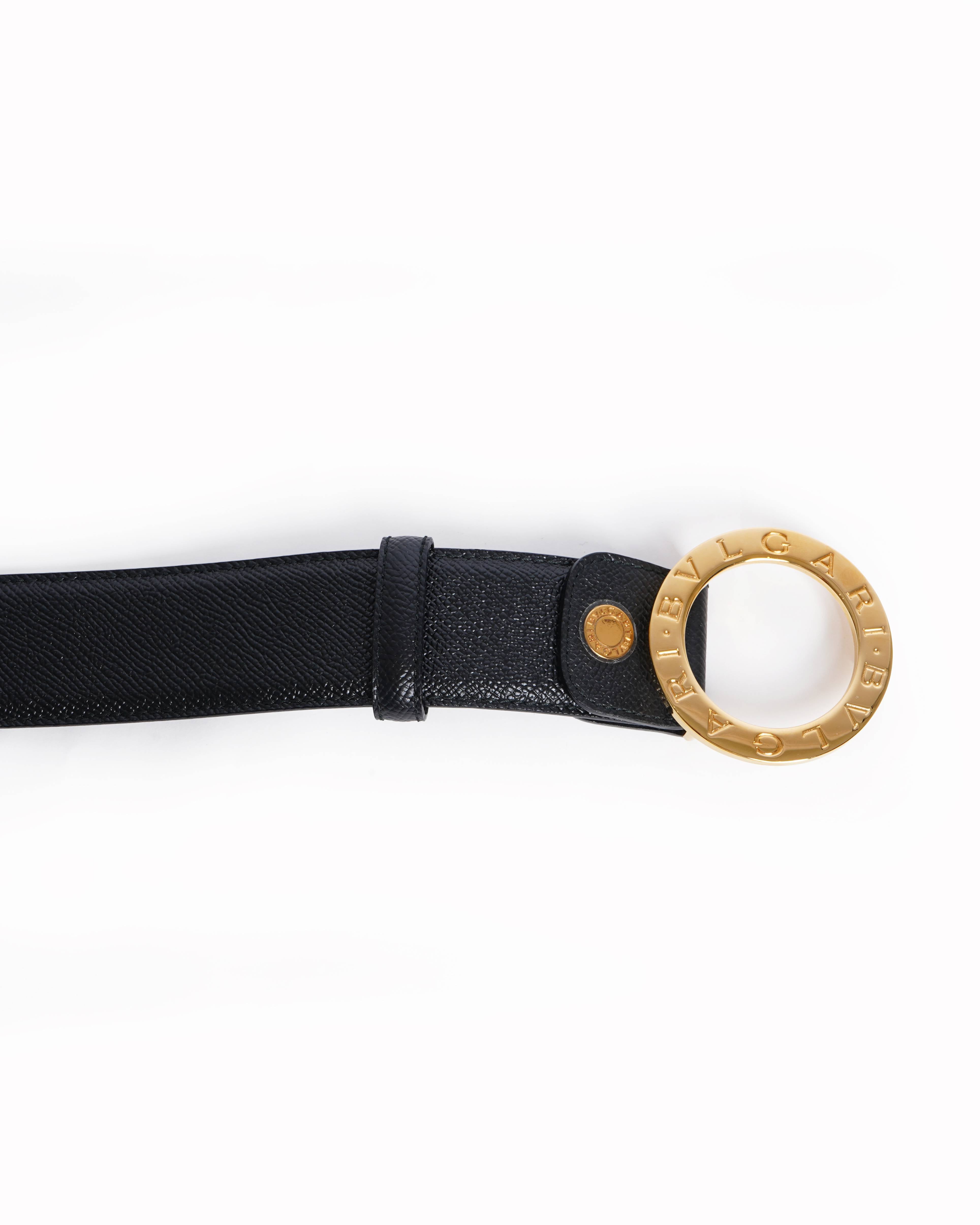 BVLGARI 黒レザー ベルト 115/46 Bvlgari Black Grain Leather Belt | Authentic Pre-loved My Almari