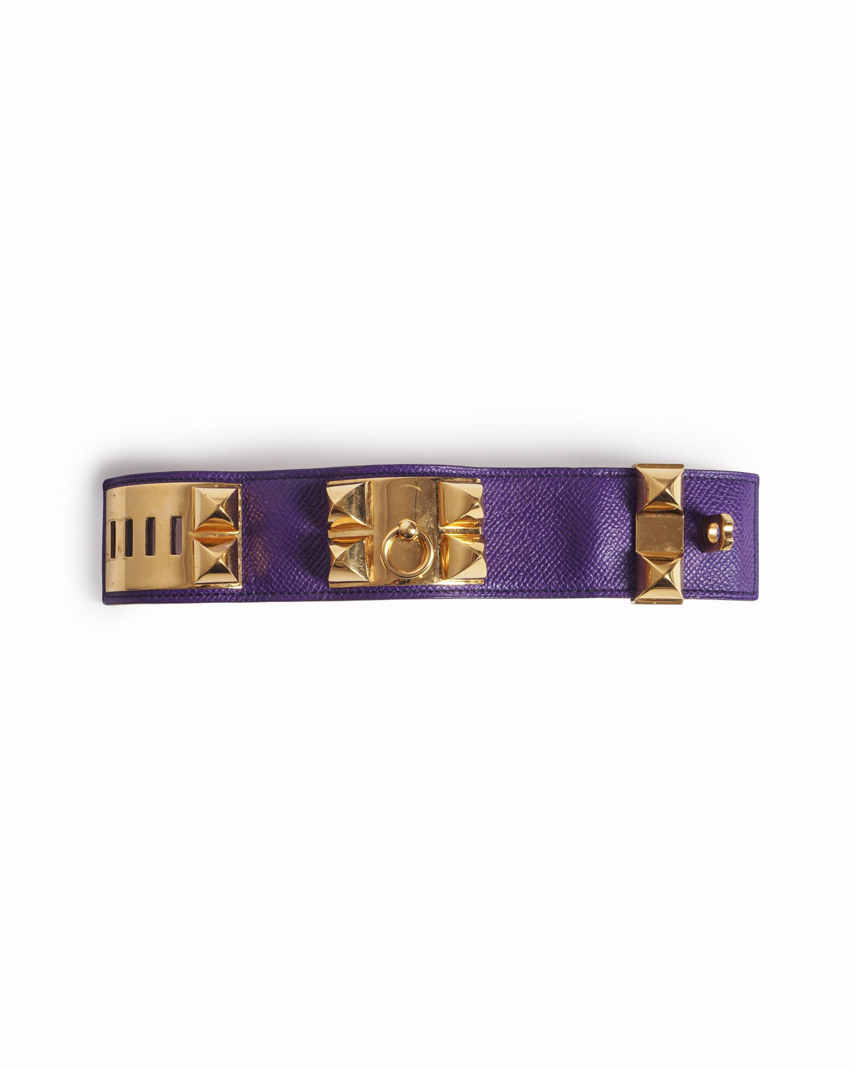 Hermès Collier de Chien Purple Leather Gold Bracelet