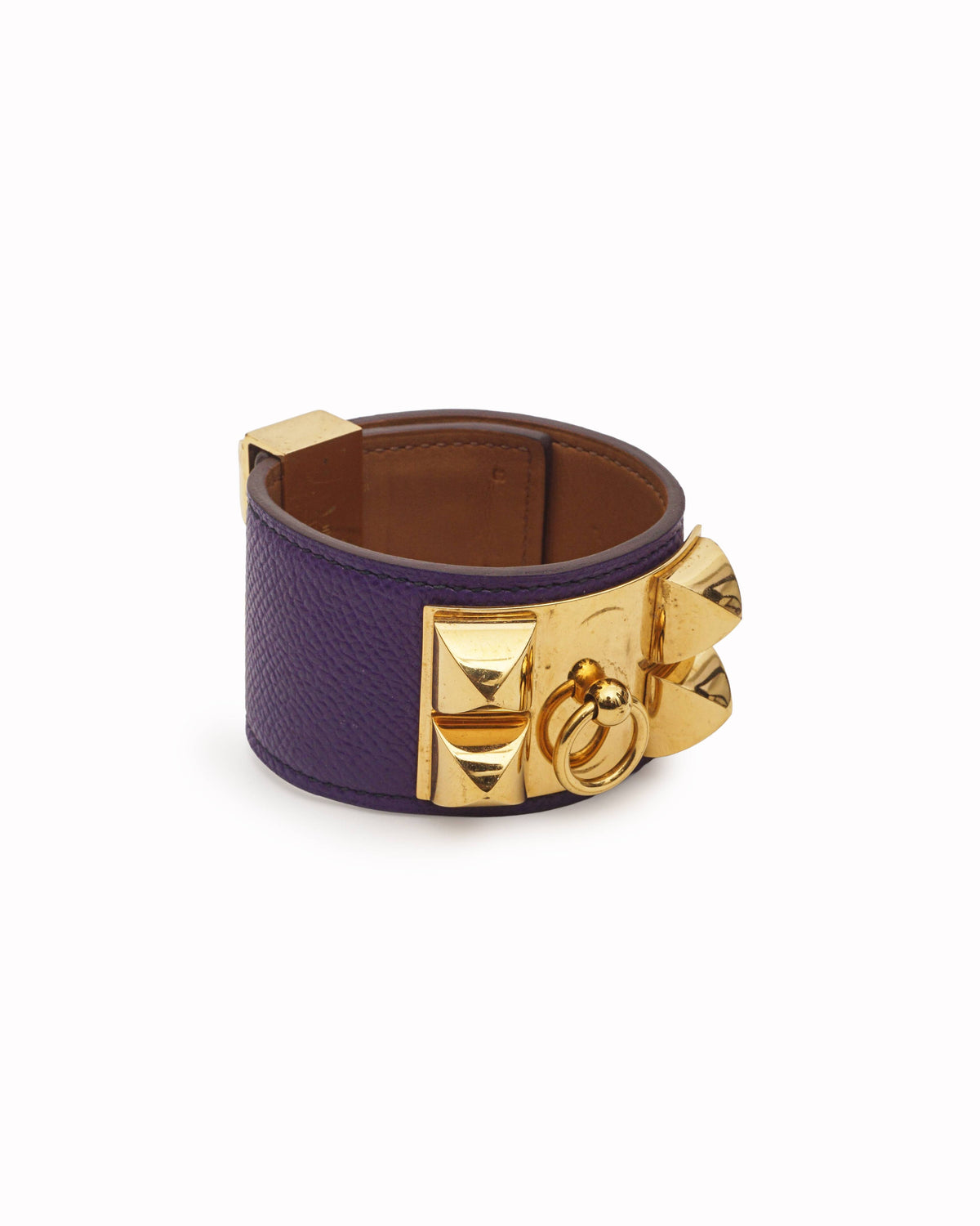 Hermès Collier de Chien Purple Leather Gold Bracelet