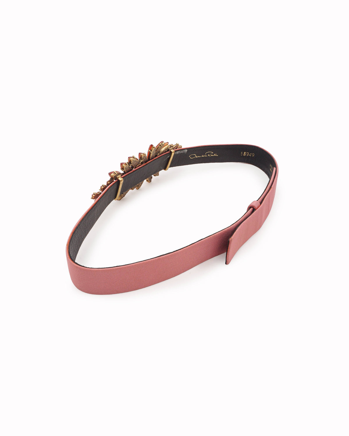 Oscar de la Renta Amber Crystal Leaf Leather Waist Belt