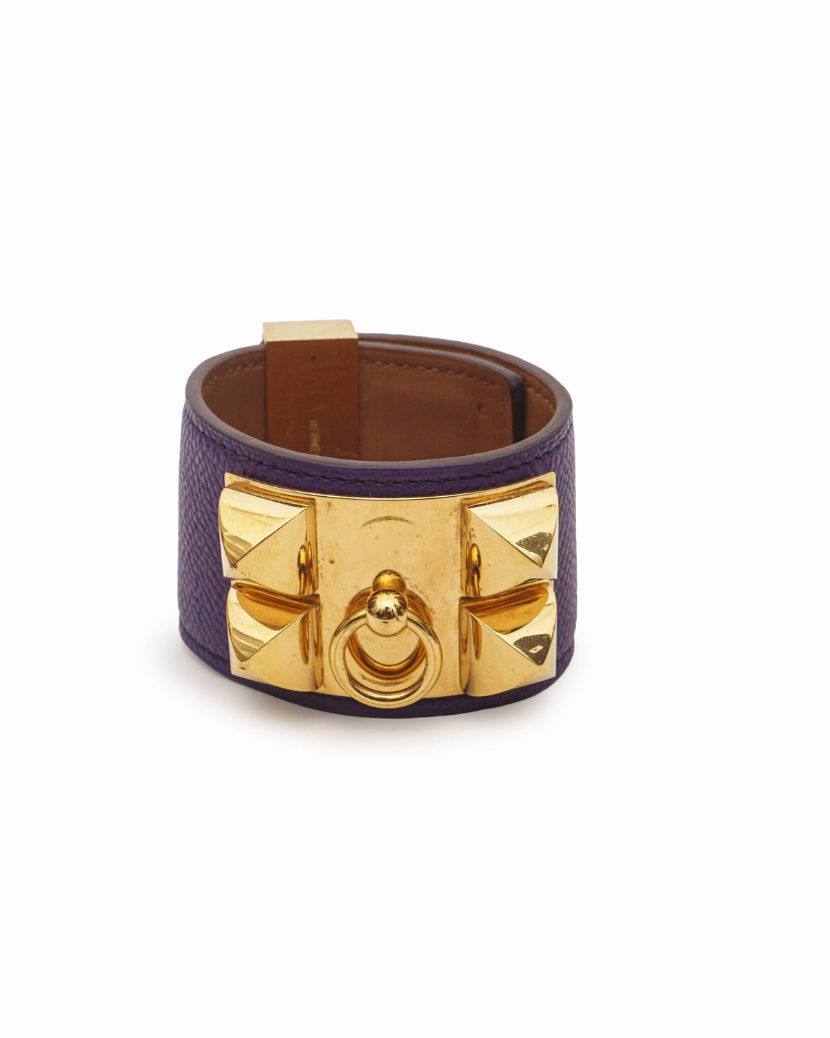 Hermès Collier de Chien Purple Leather Gold Bracelet