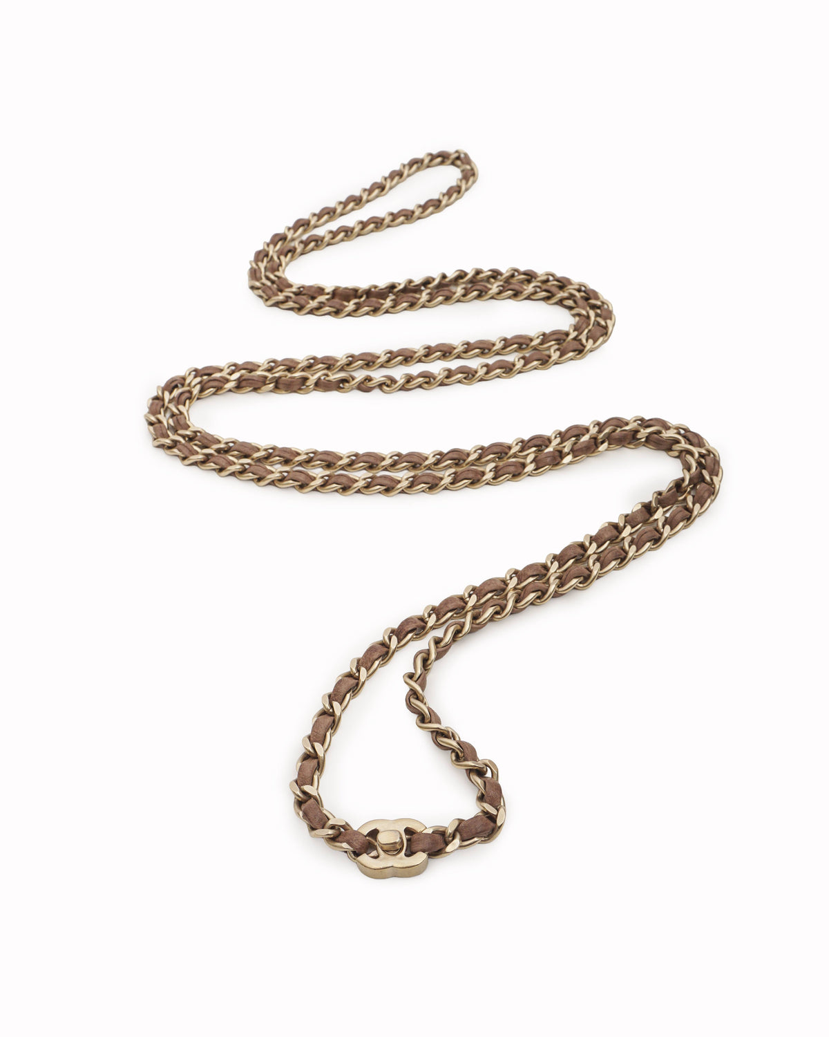 Chanel Leather Woven Gold-Tone Chain Belt