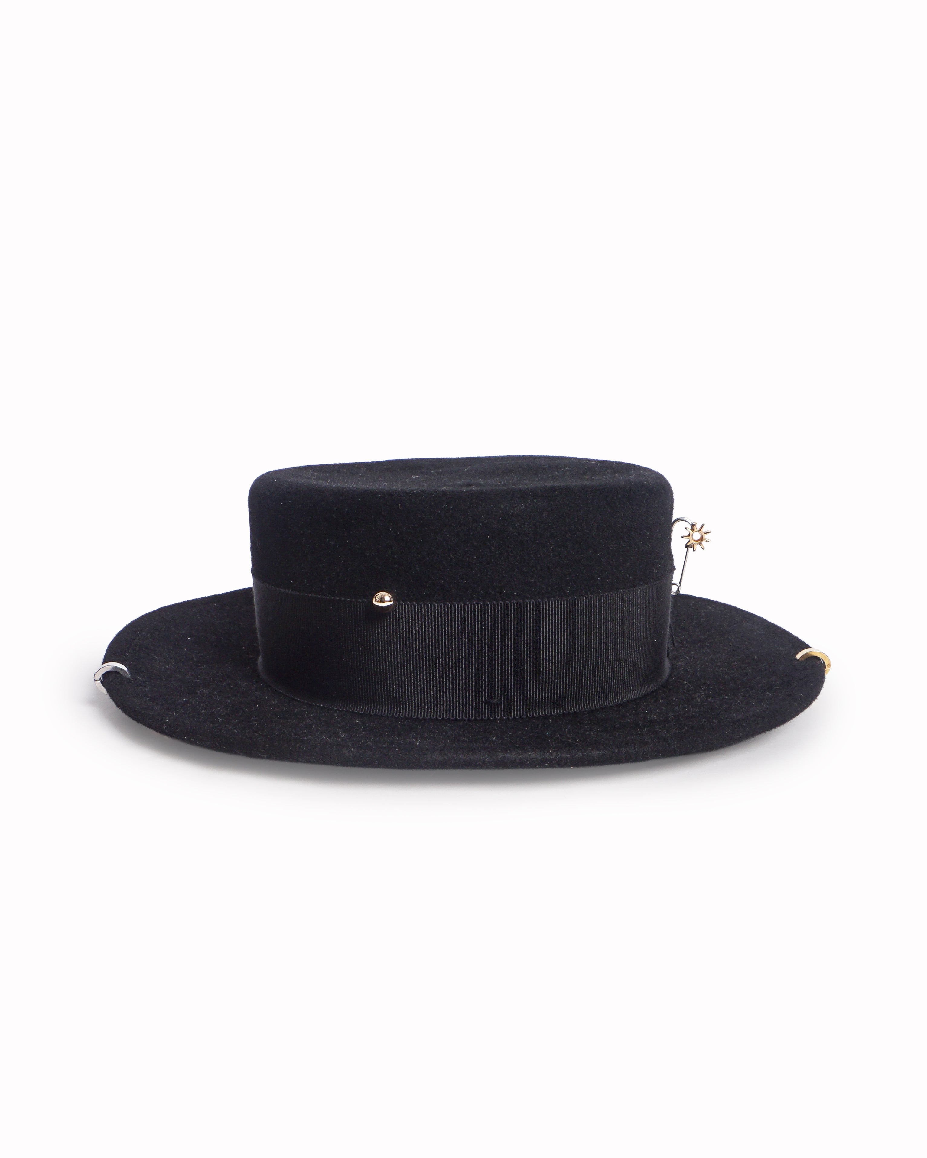 Ruslan Baginskiy Black Wool Felt Boater Hat