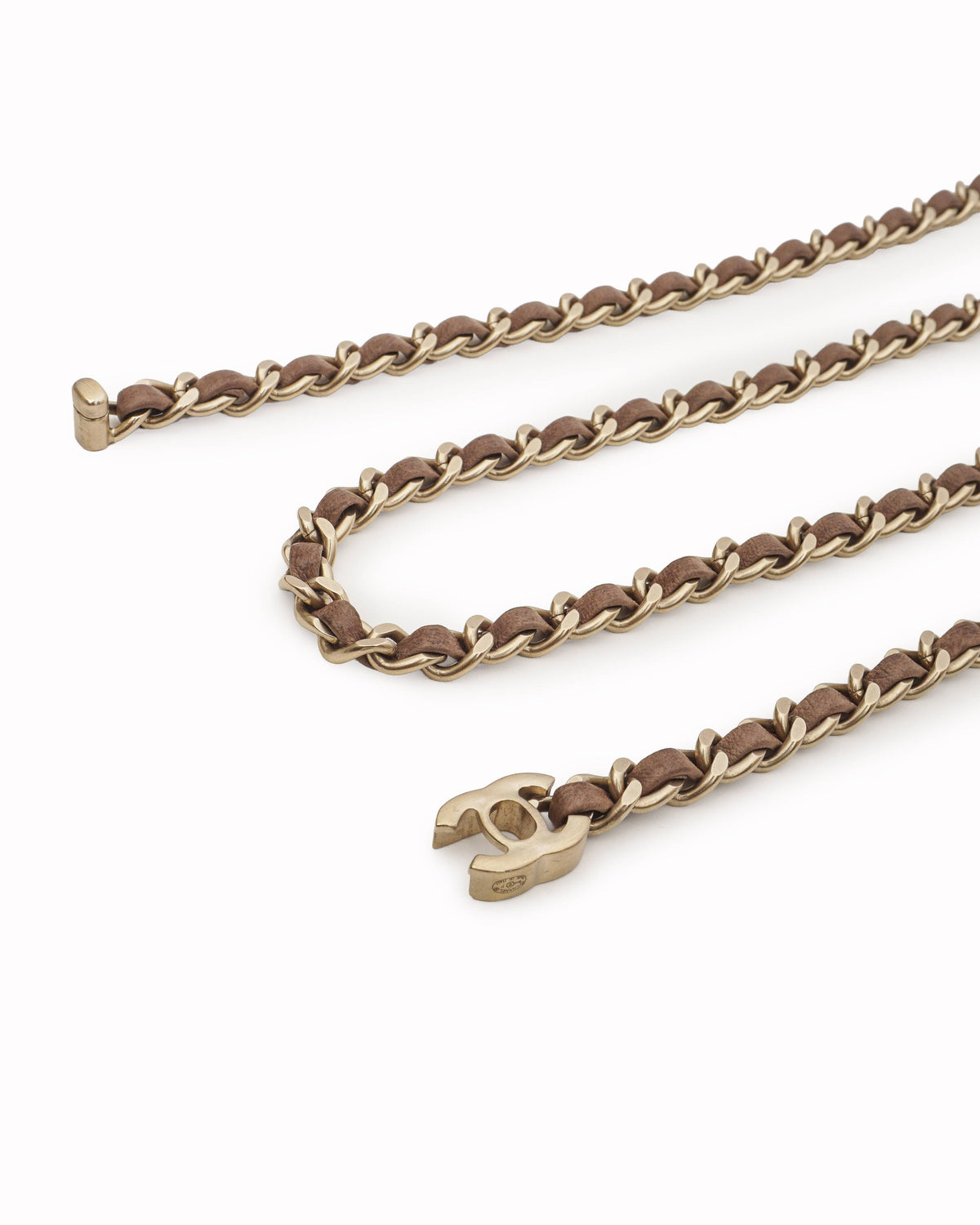 Chanel Leather Woven Gold-Tone Chain Belt
