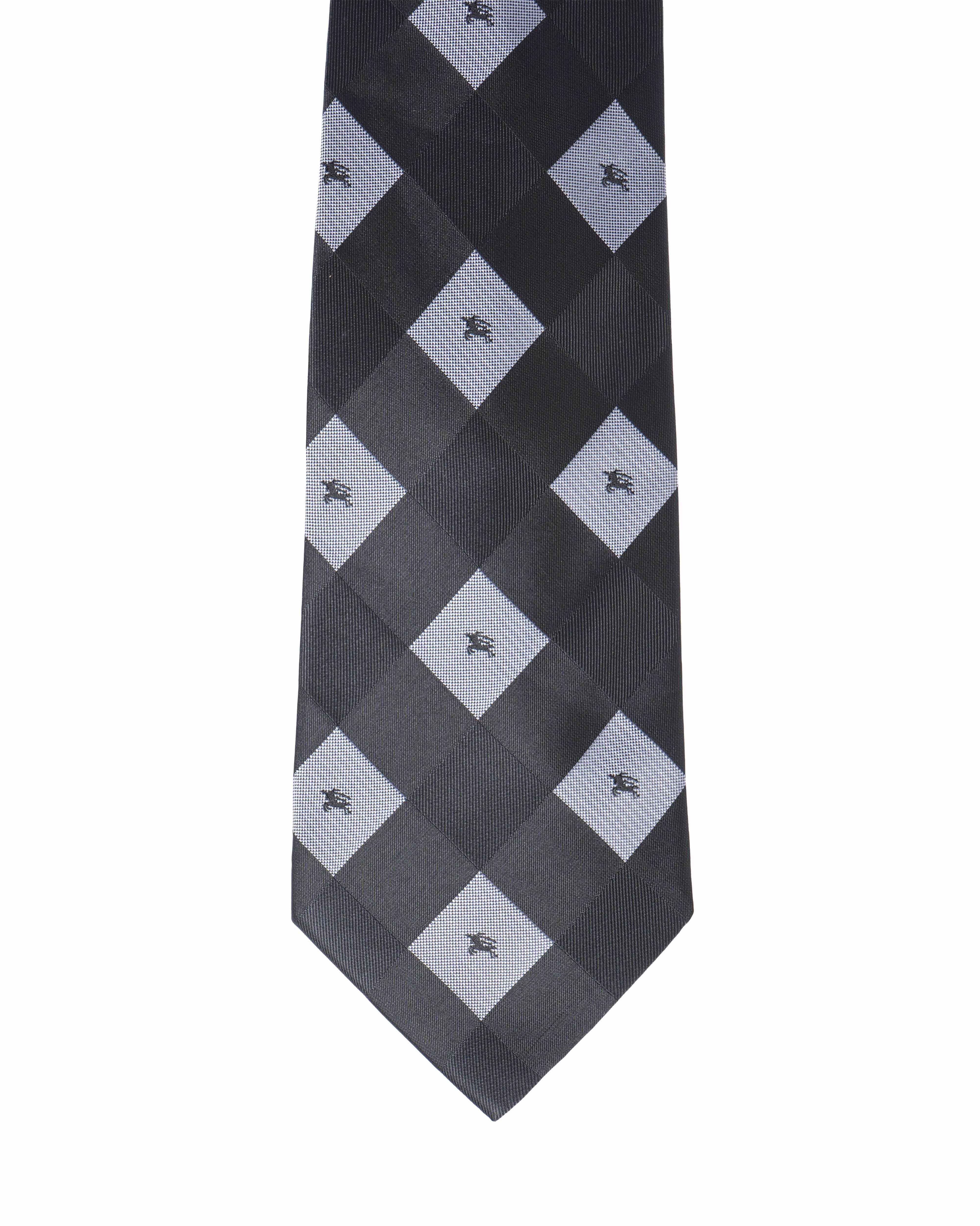 Burberry black and grey equestrian knight logo tie
