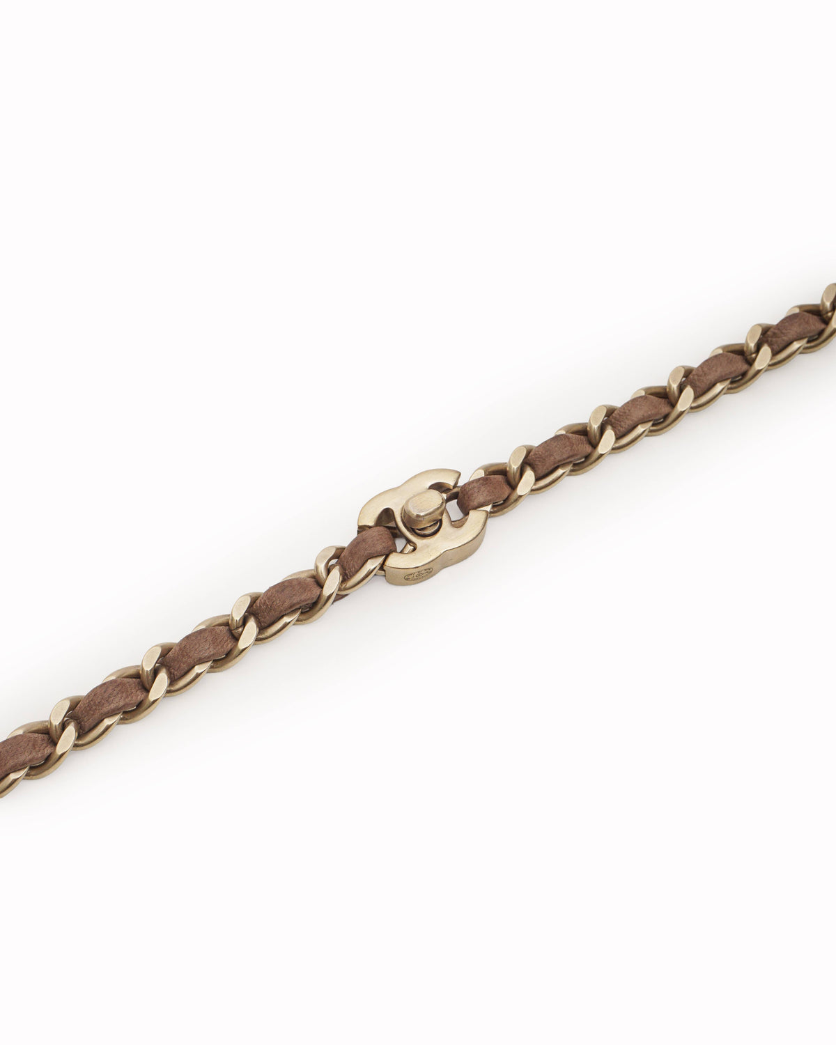 Chanel Leather Woven Gold-Tone Chain Belt