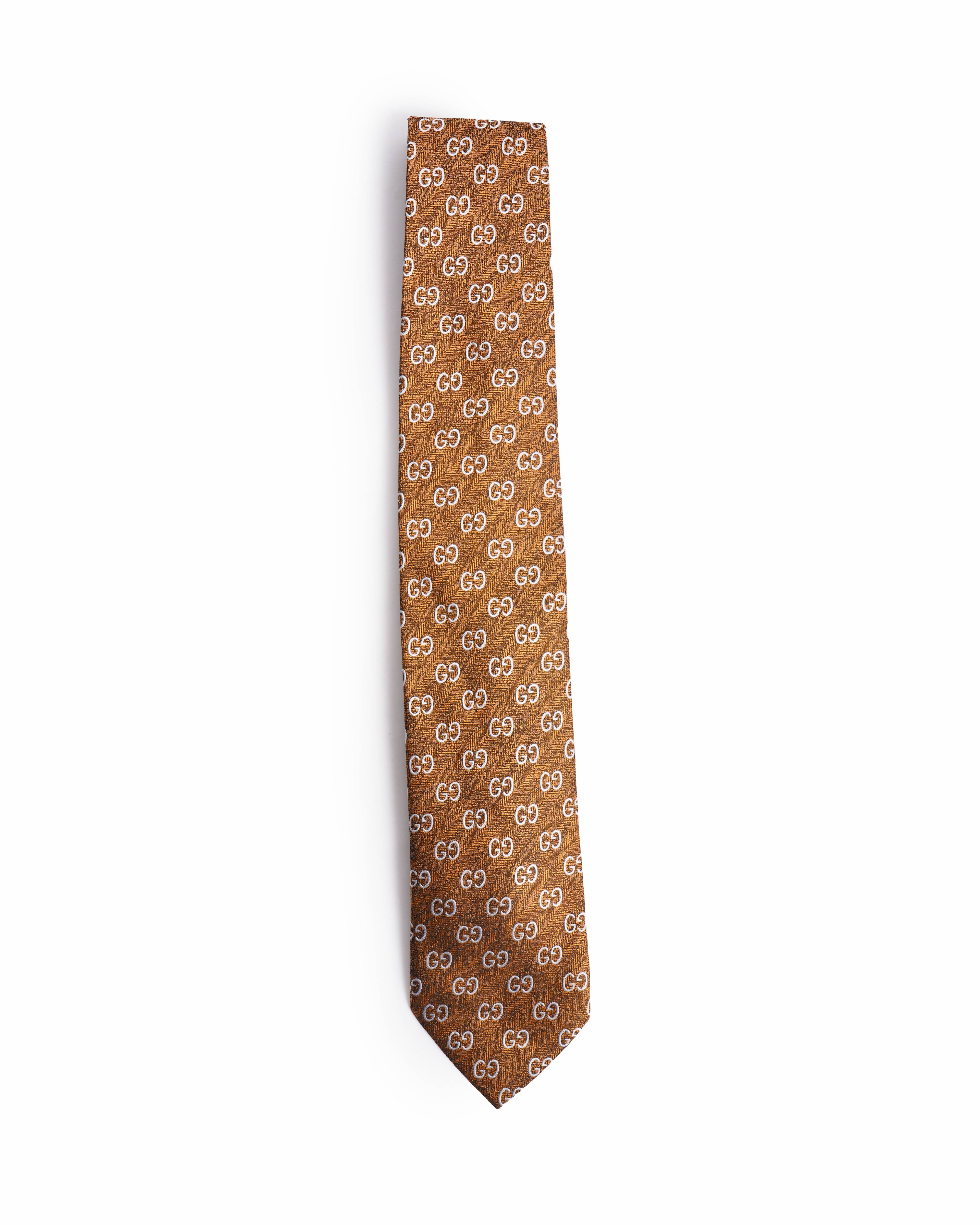 Gucci Gold & White GG Monogram Silk Tie