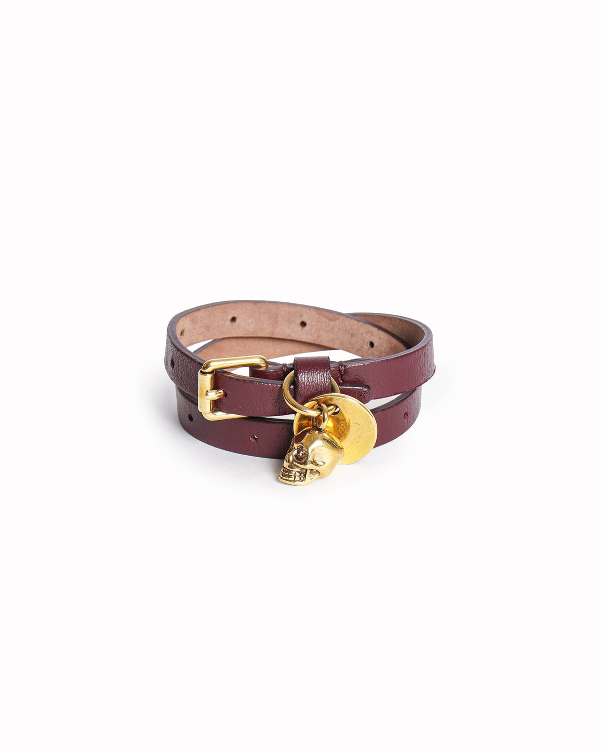 Alexander McQueen Burgundy Skull Charm Double Wrap Bracelet